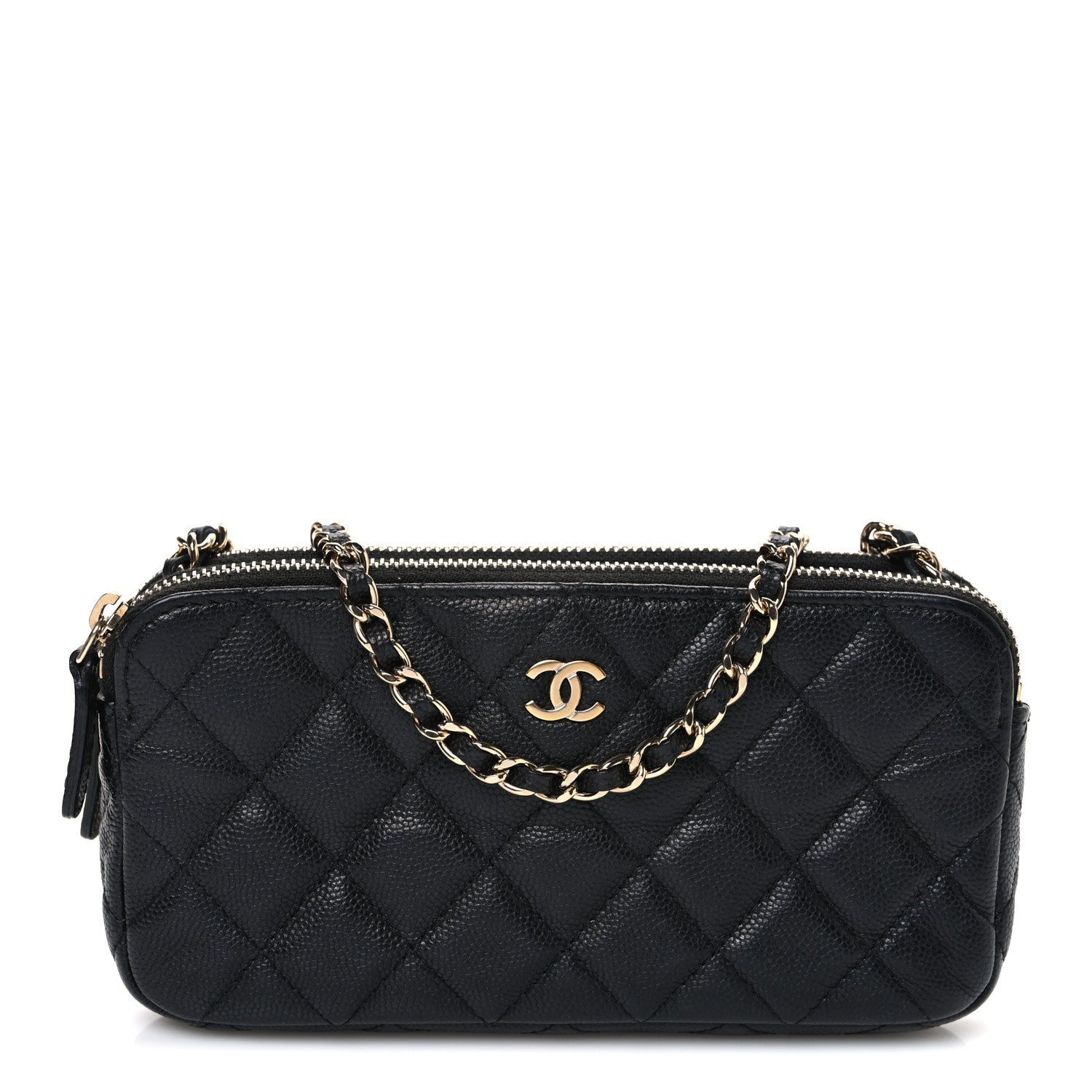 Caviar Quilted Small Clutch With Chain Black