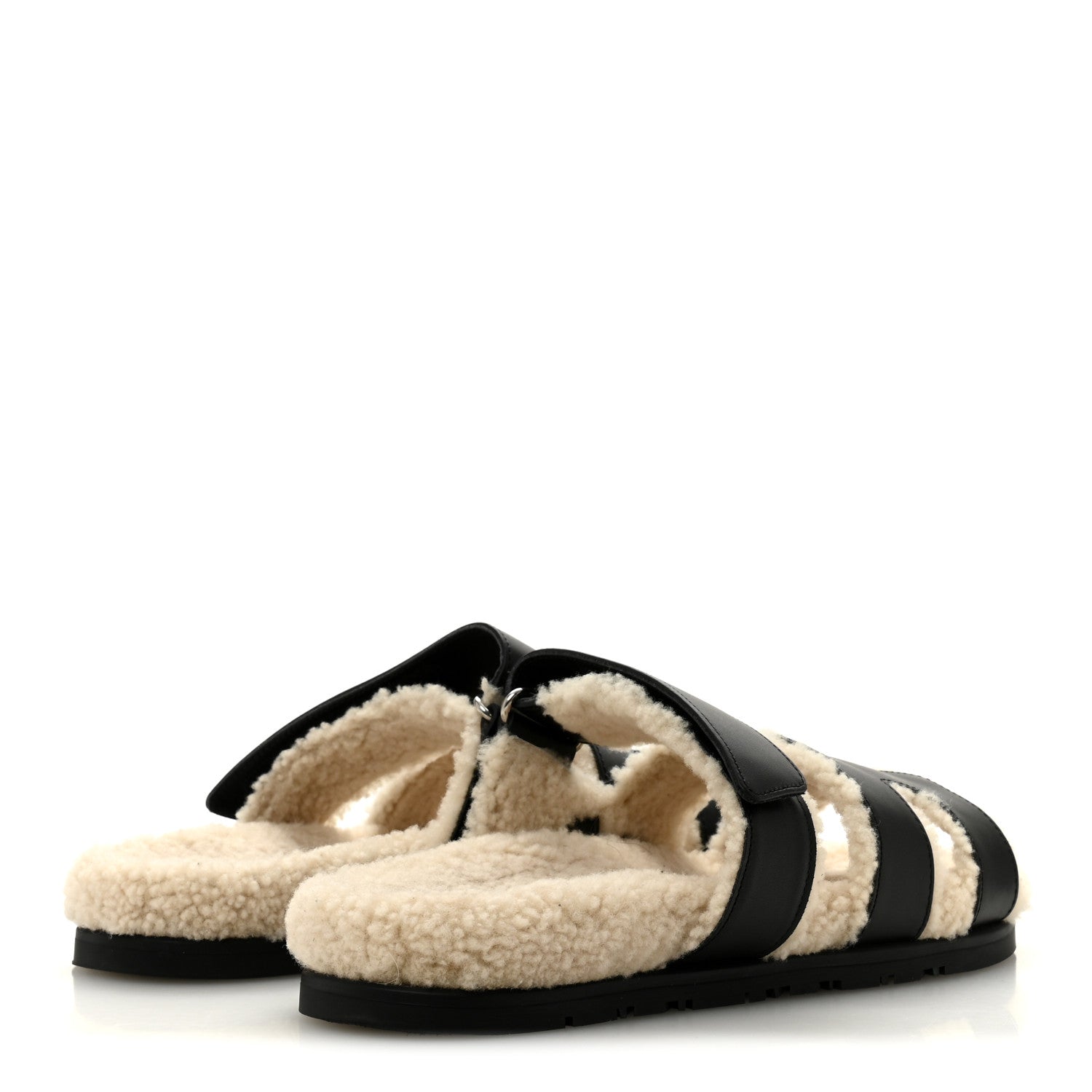 Calfskin Woolskin Womens Chypre Sandals 40 Black Ecru