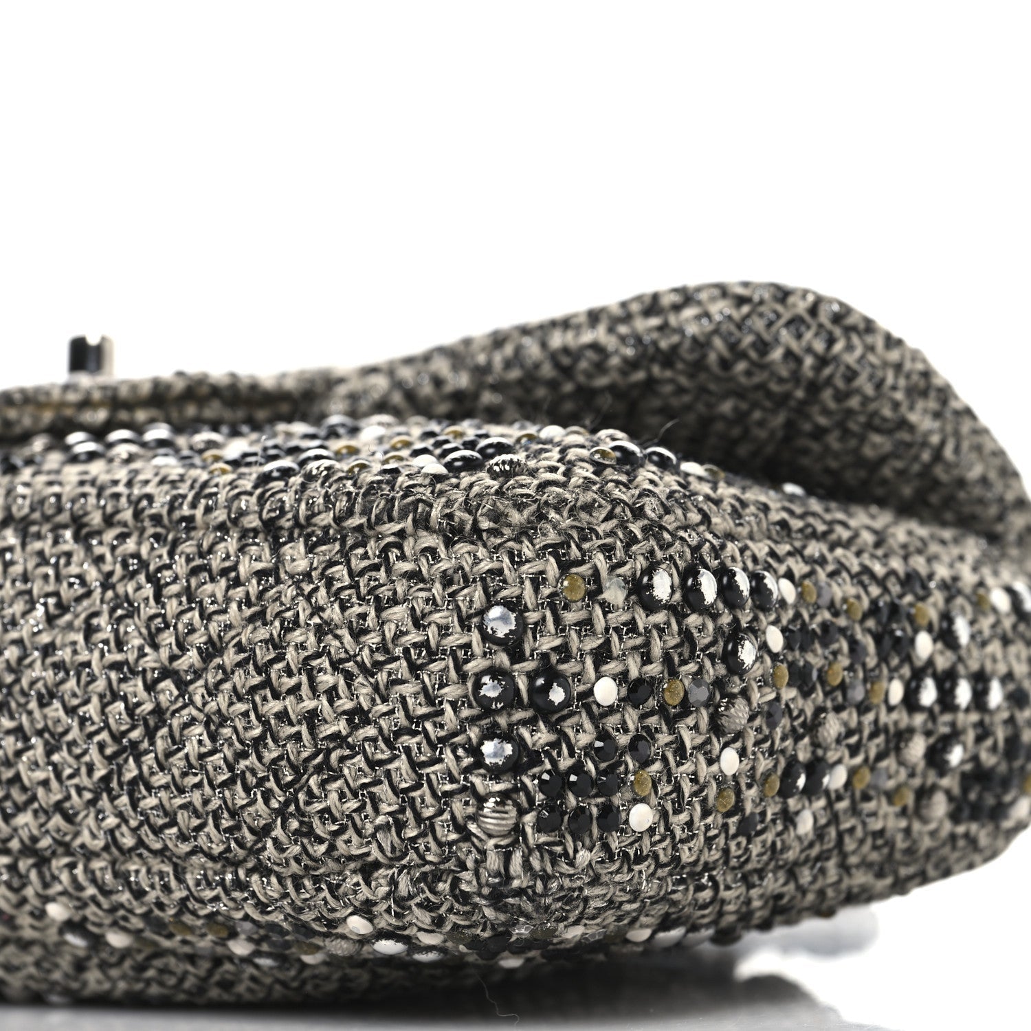 Tweed Quilted Mini Side Pearl Flap Bag Grey