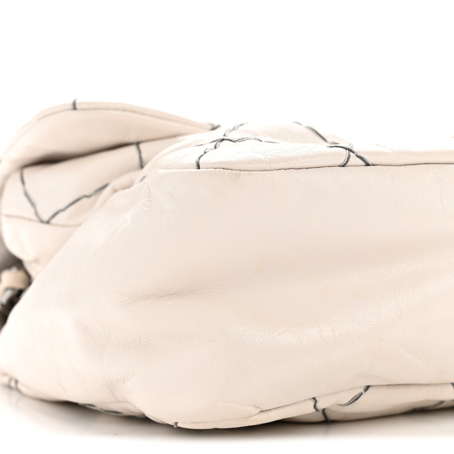 Glazed Goatskin Double Stitch Flap Ivory