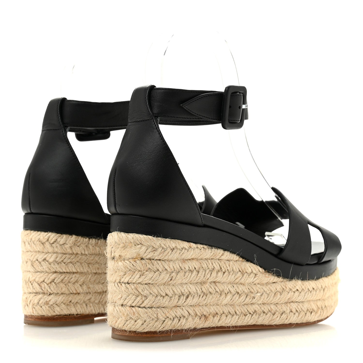 Calfskin Elda Espadrille Wedge Sandals 36 Black