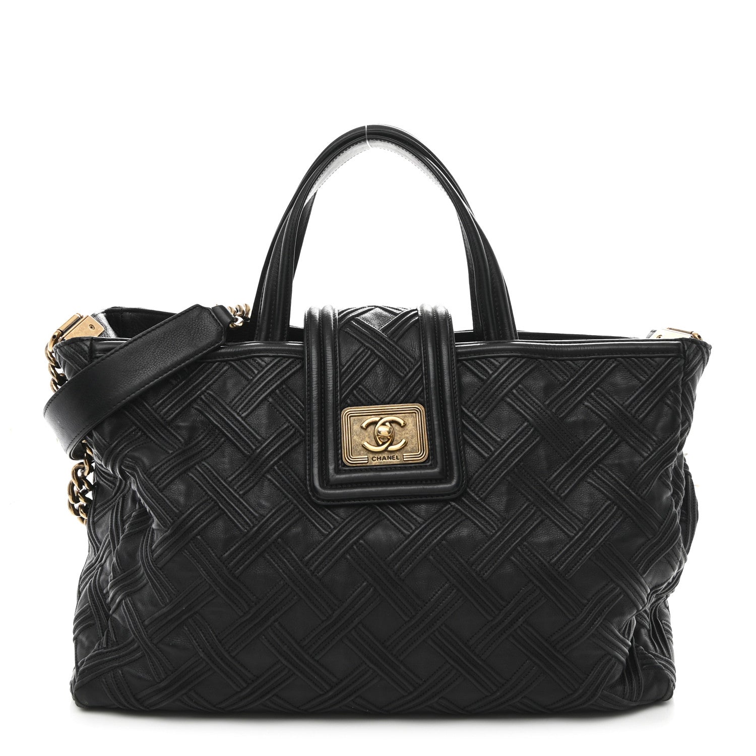 Calfskin Large Retro Girl Shopping Tote Black