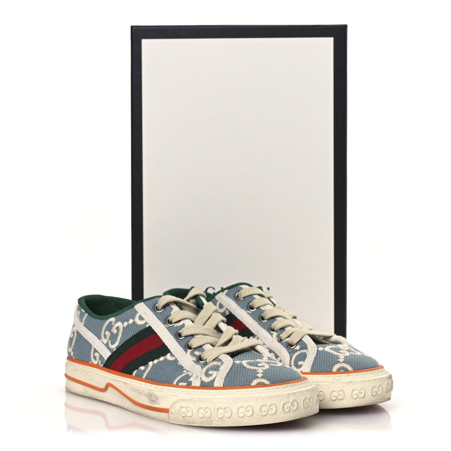 Cotton GG Monogram Web Womens 1977 Tennis Sneakers 37.5 Philod Ivory Mystic White