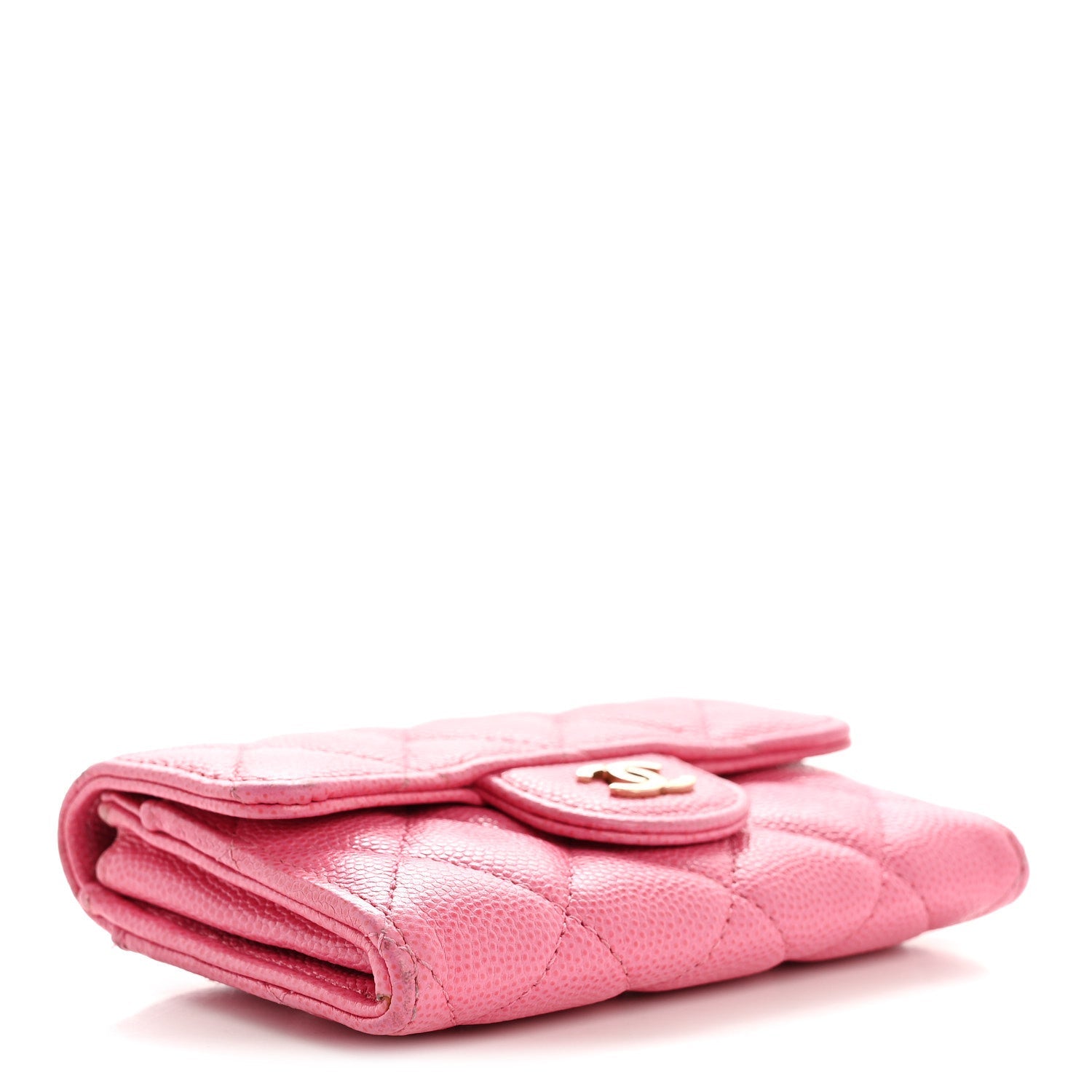 Caviar Quilted Flap Card Holder Wallet Pink