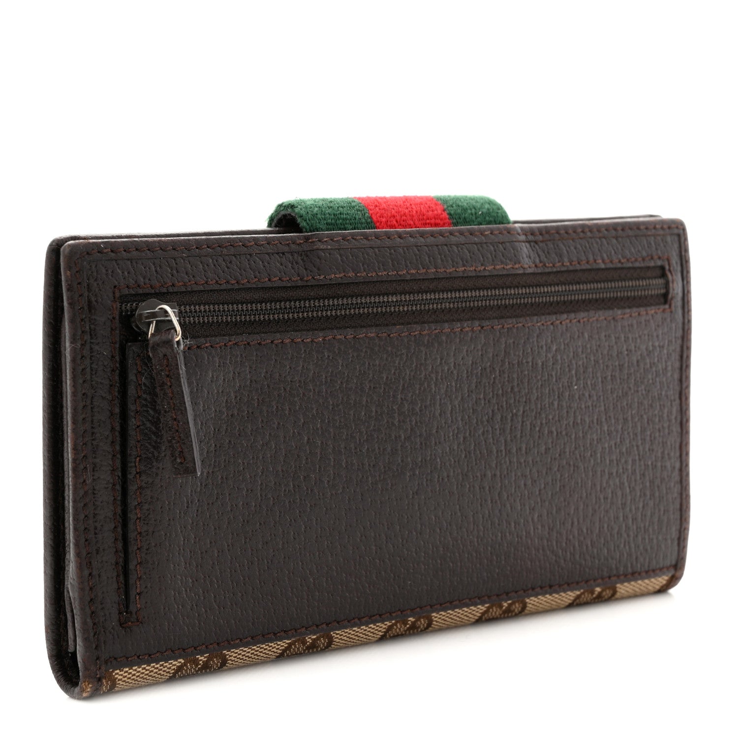 Monogram Calfskin Ladies Web Continental Wallet Beige Ebony Cocoa