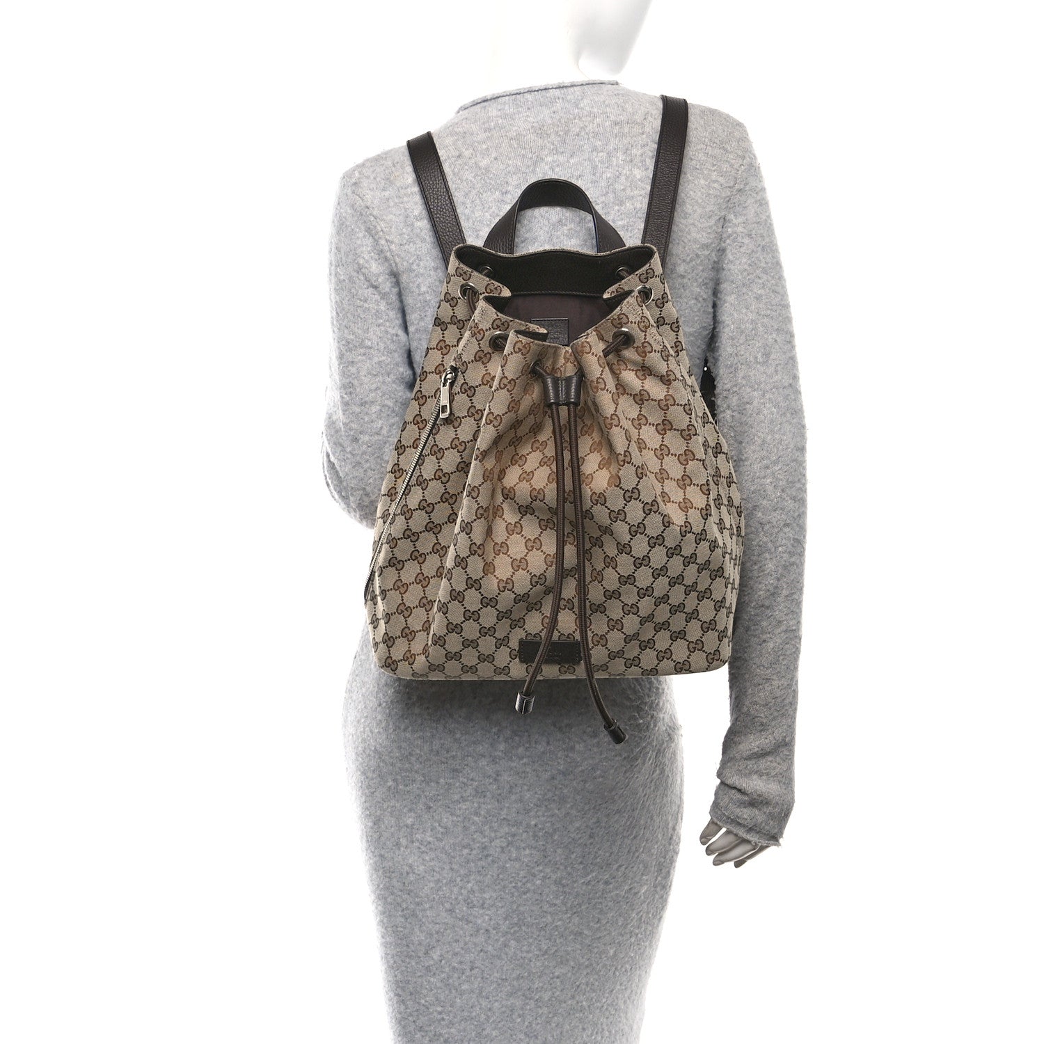 Monogram Dollar Calfskin O Drawstring Backpack Beige Ebony Testa di Moro Dark Chocolate