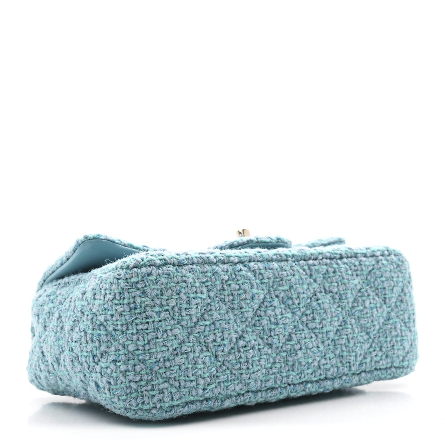 Wool Tweed Quilted Mini Rectangular Flap Turquoise Light Blue