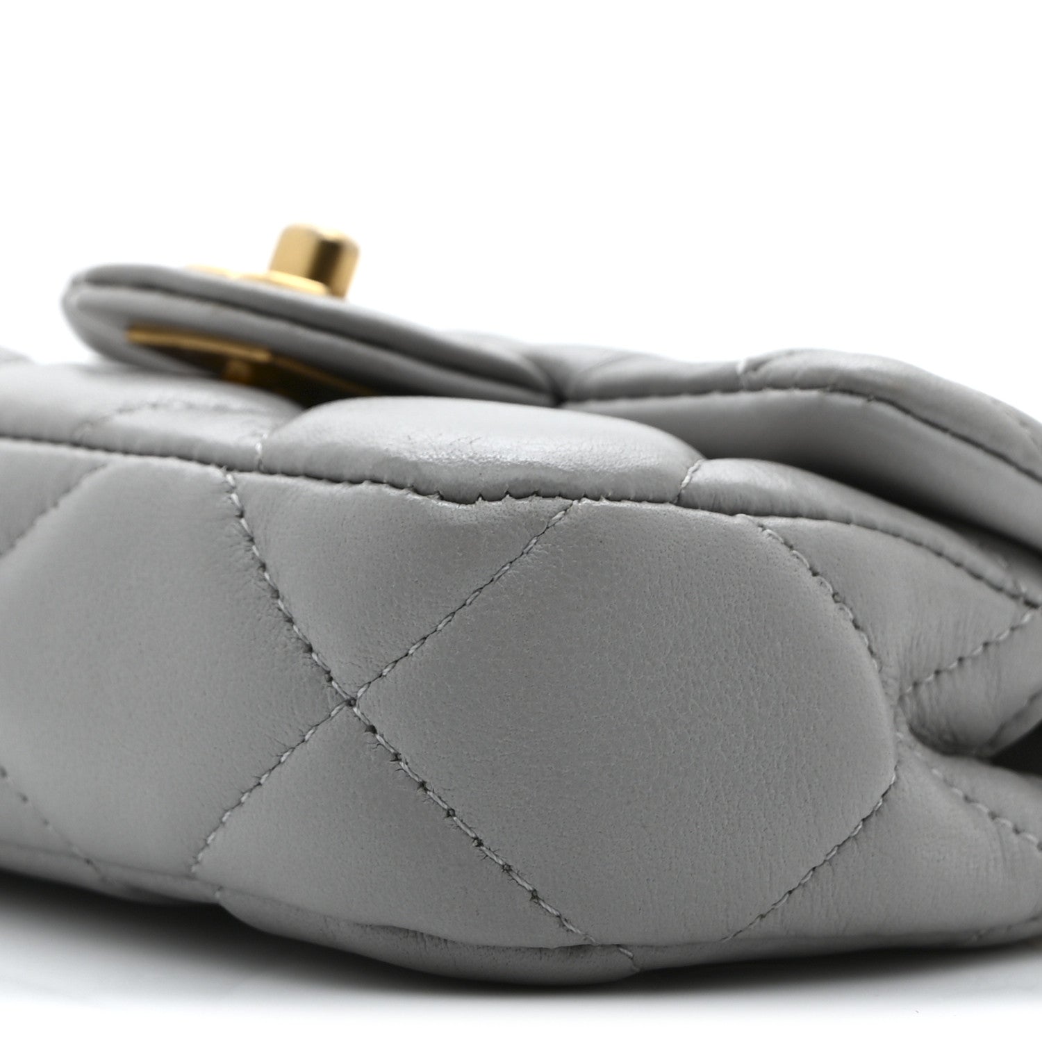 Calfskin Quilted Lady Handle Flap Card Holder With Chain Grey