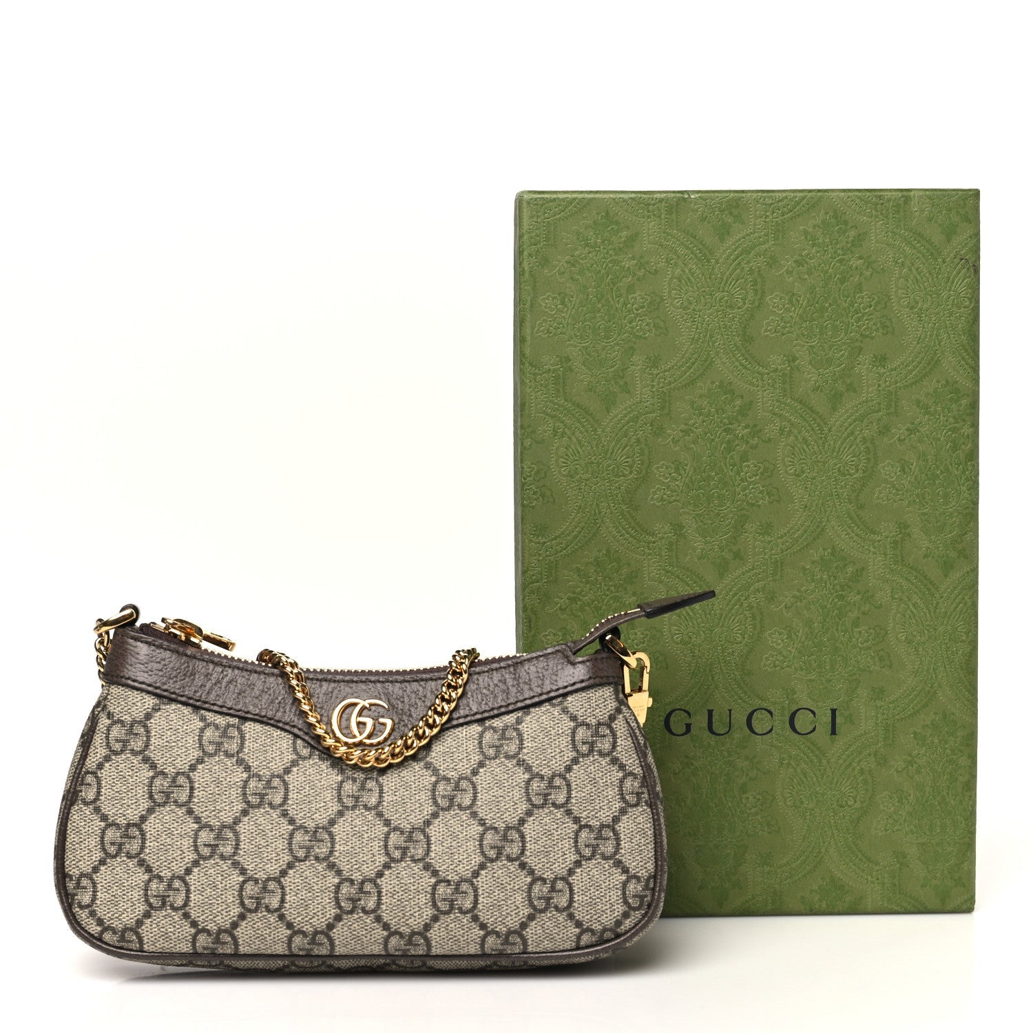 GG Supreme Monogram Textured Dollar Calfskin Mini Ophidia Chain Bag Beige Ebony