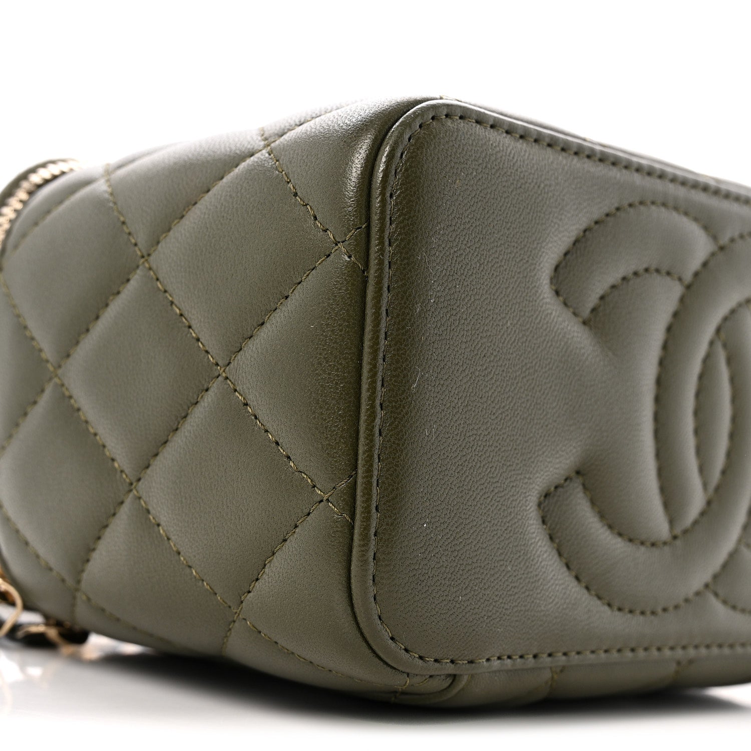 Lambskin Quilted Pick Me Up Vanity Case Khaki