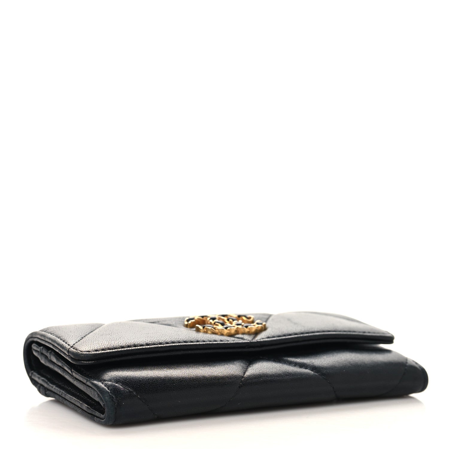Lambskin Quilted Chanel 19 Flap Wallet Black