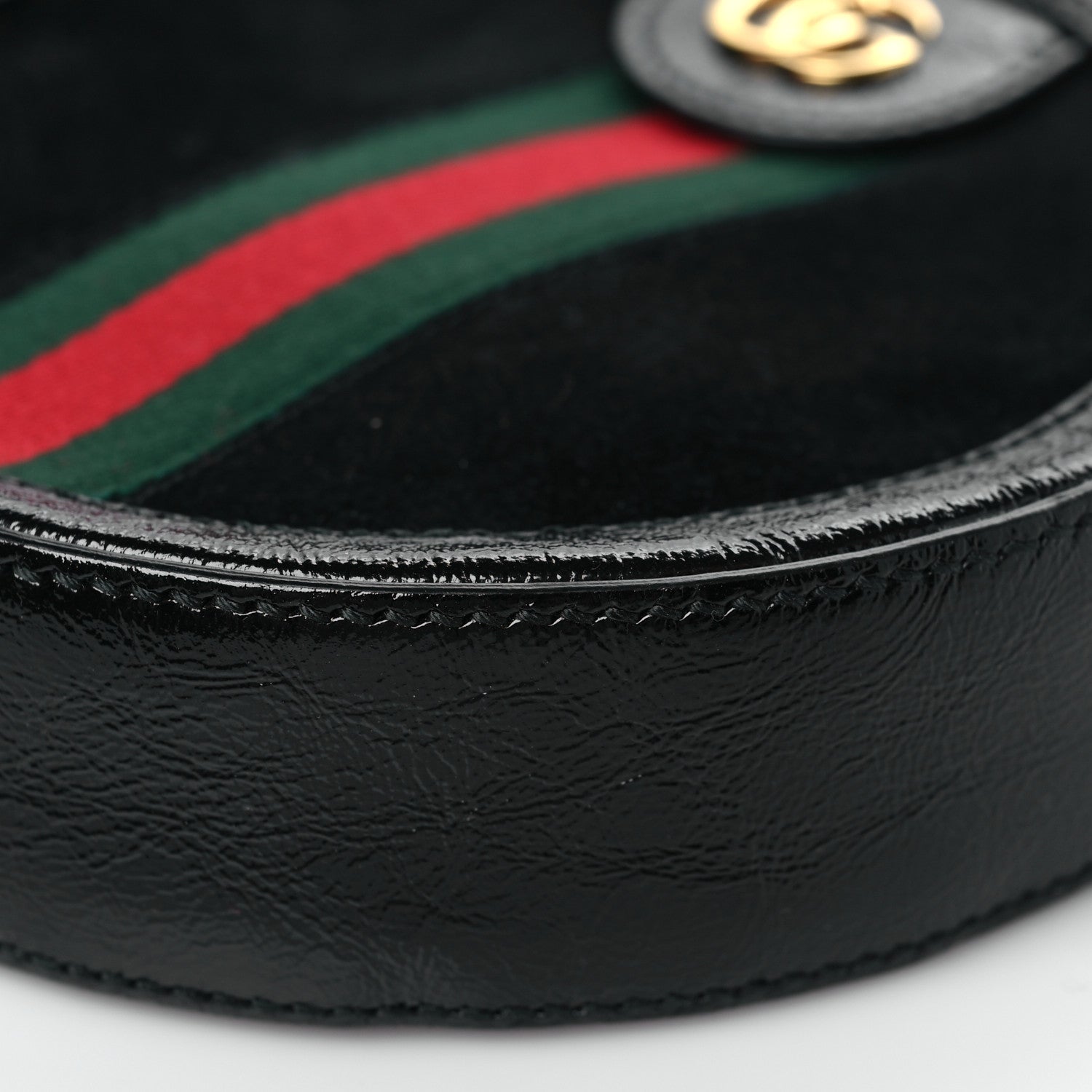 Suede Patent Web Mini Ophidia Round Shoulder Bag Black