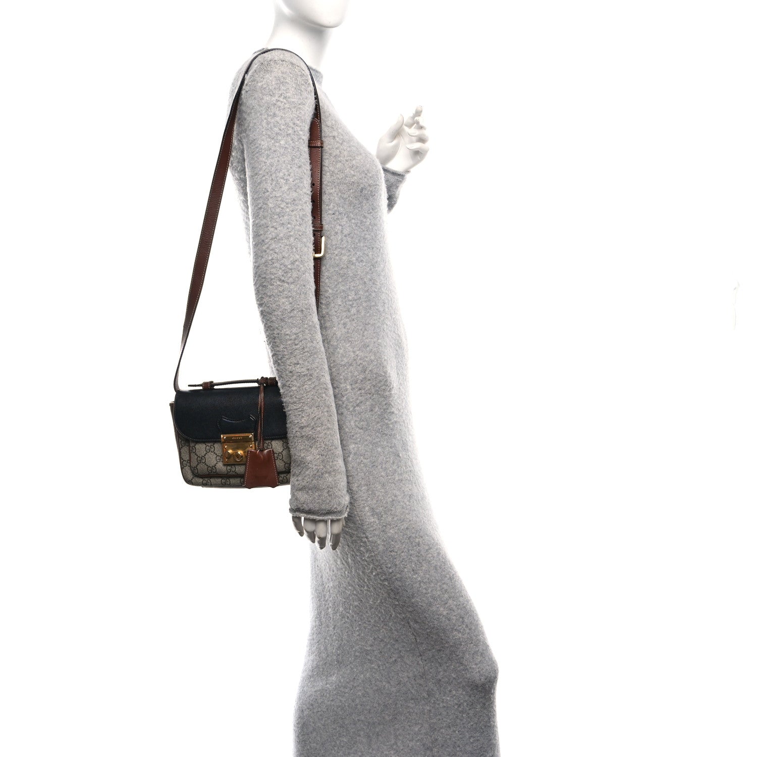 GG Supreme Monogram New Sakai Lux Calfskin Mini Padlock Flap Pocket Shoulder Bag Beige Ebony Black Cuir