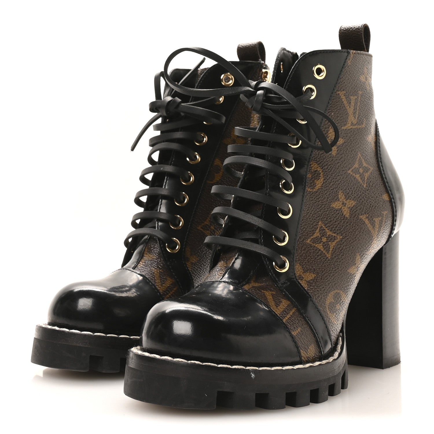Patent Calfskin Monogram Star Trail Ankle Boots 36 Black