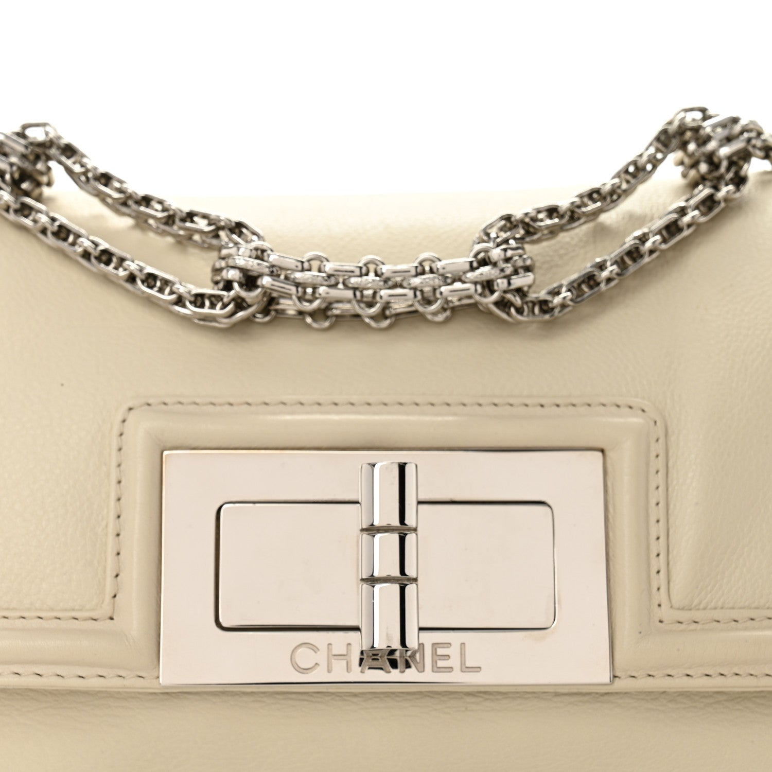 Calfskin Mademoiselle Lock Bijoux Chain Flap White