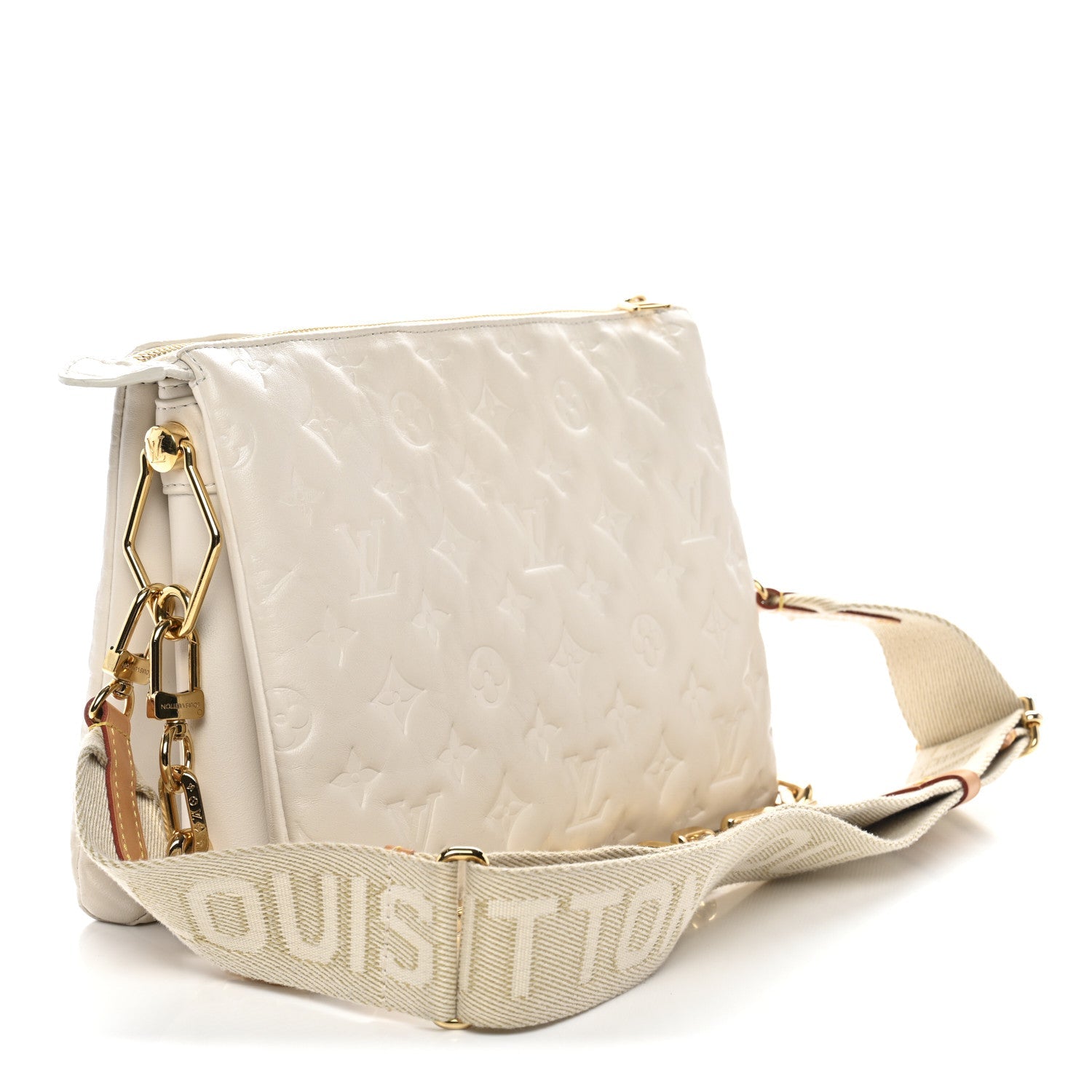 Lambskin Embossed Monogram Coussin PM Beige Cream