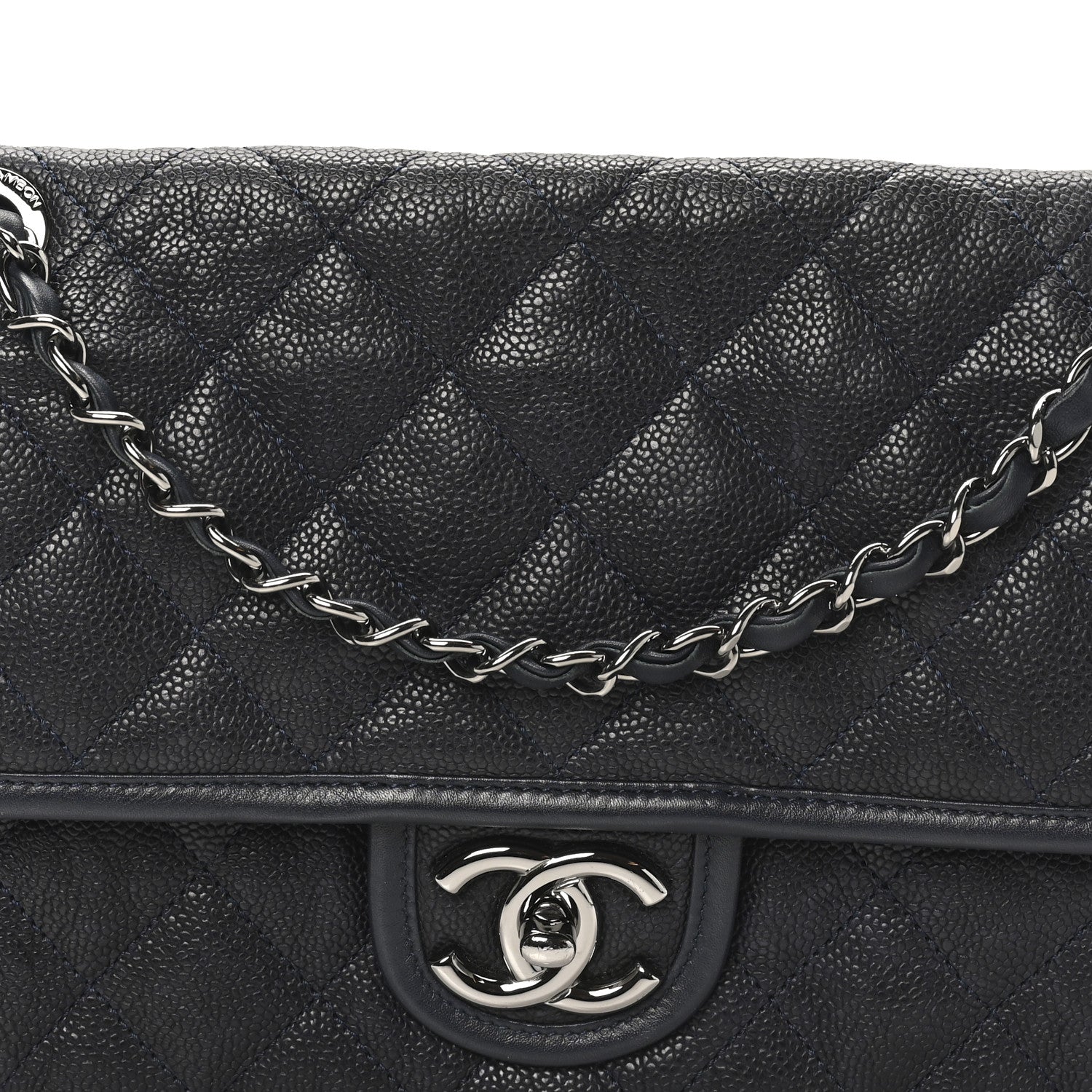 Caviar Quilted Medium French Riviera Flap Dark Navy Blue
