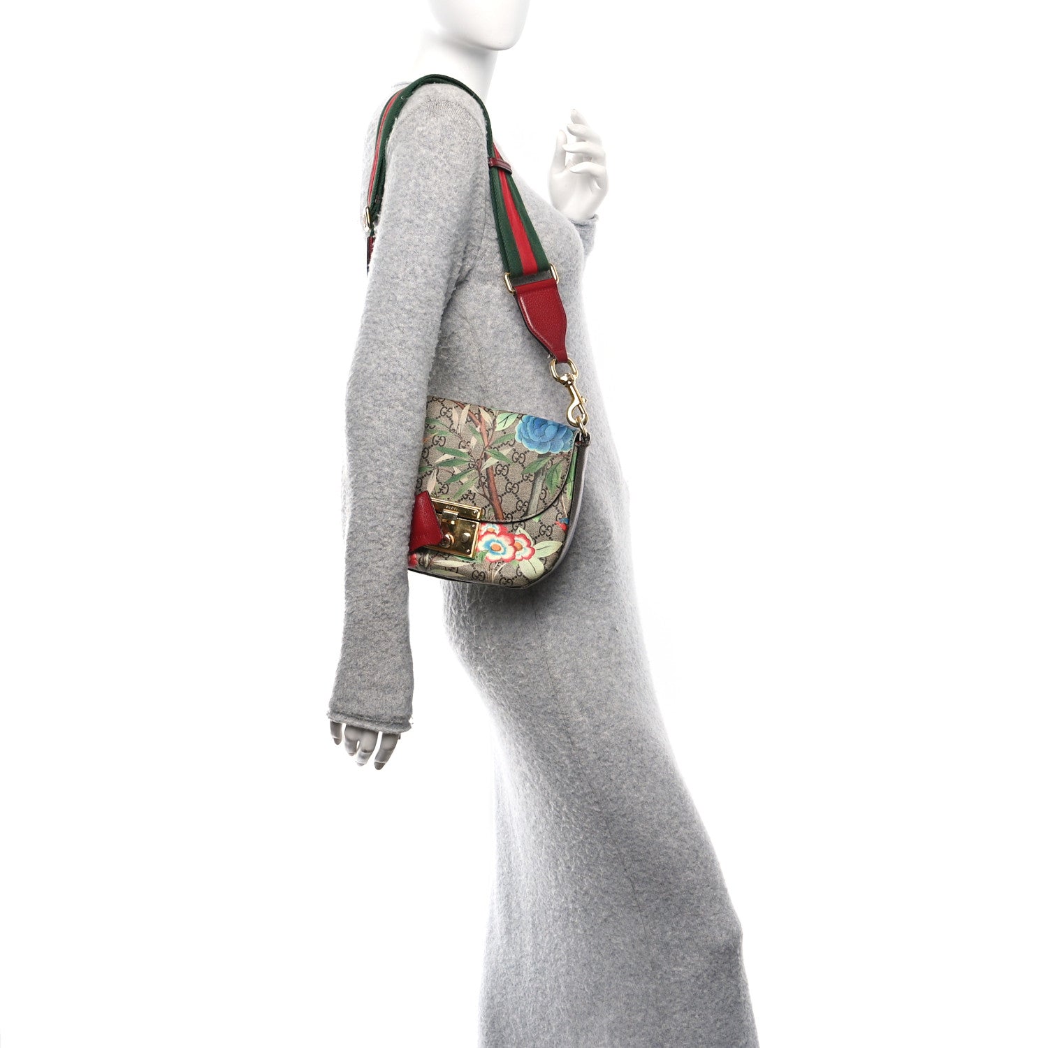 GG Supreme Monogram Tian Web Medium Padlock Messenger Shoulder Bag Beige Multicolor New Acero