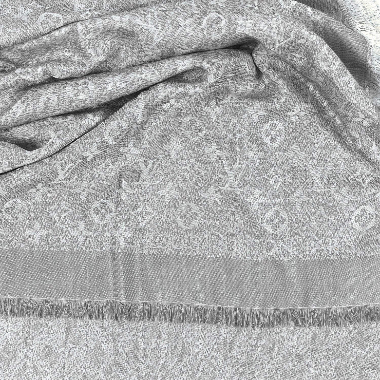 Silk Wool Monogram Infra Shawl Blue