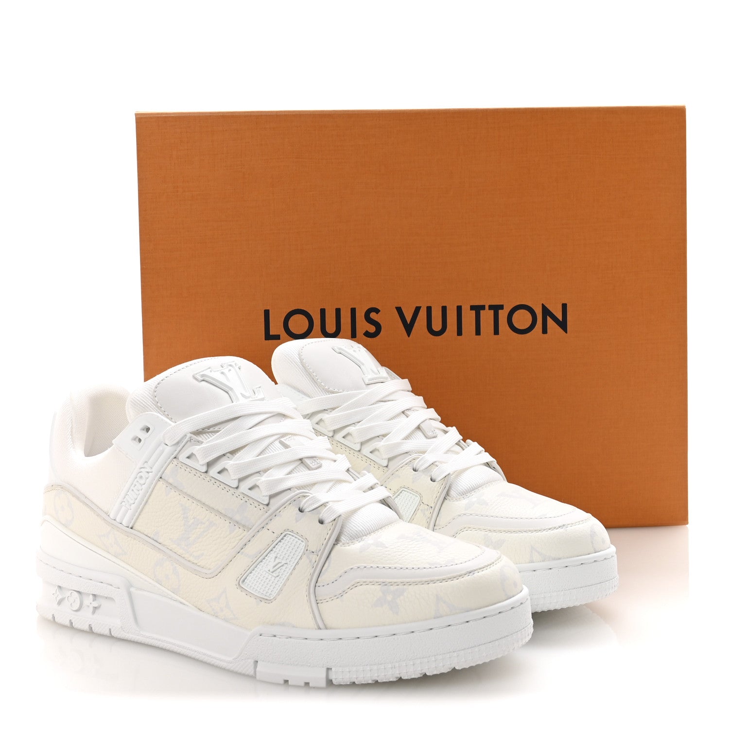 Calfskin Monogram Mens LV Trainer Sneakers 7 White