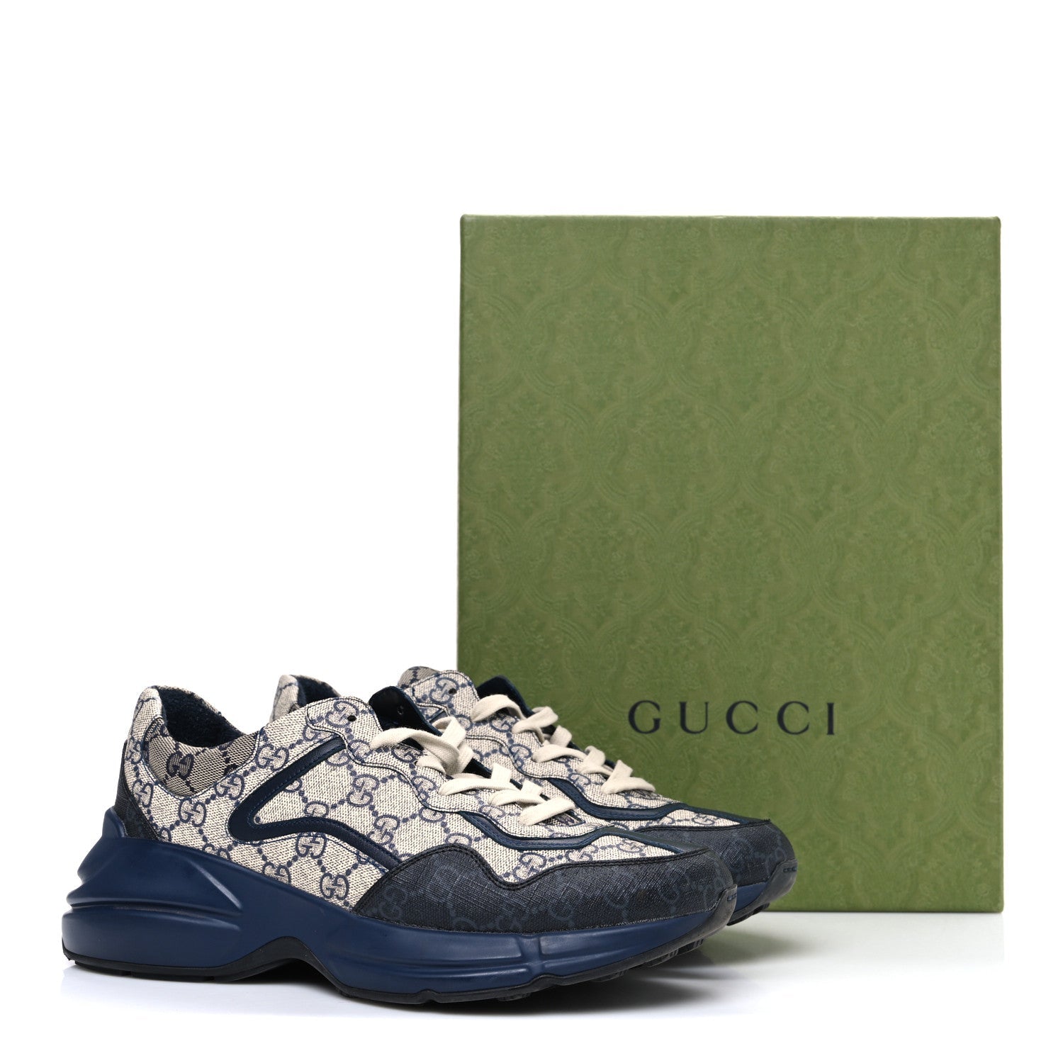 GG Supreme Monogram Mens Rhyton Sneakers 8.5 Beige Black Blue