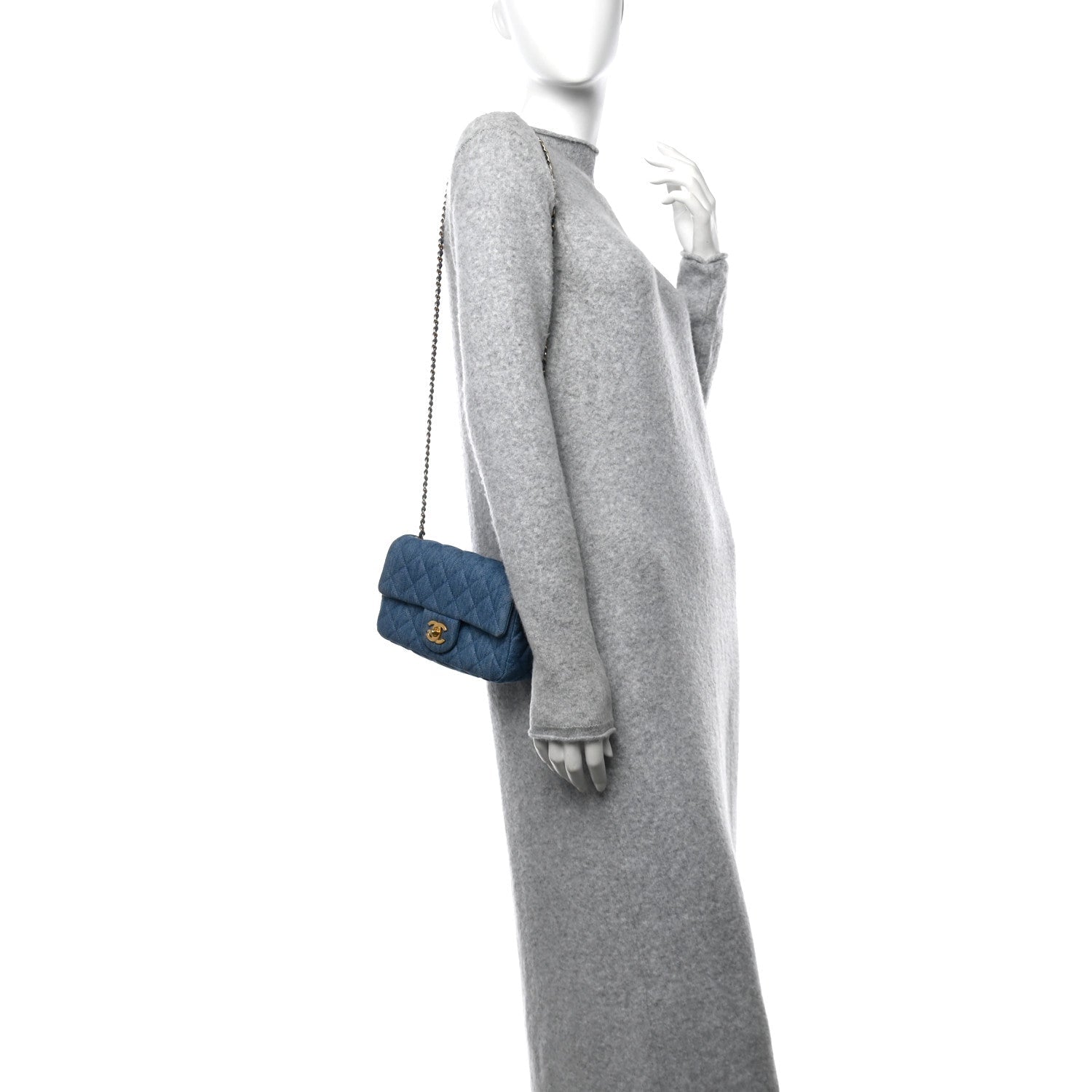 Denim Quilted Mini Pearl Crush Rectangular Flap Blue