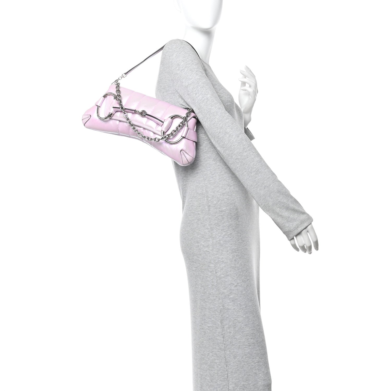 Iridescent Nappa Vertical Matelasse Medium Maxi Horsebit Chain Shoulder Bag Escape Pink