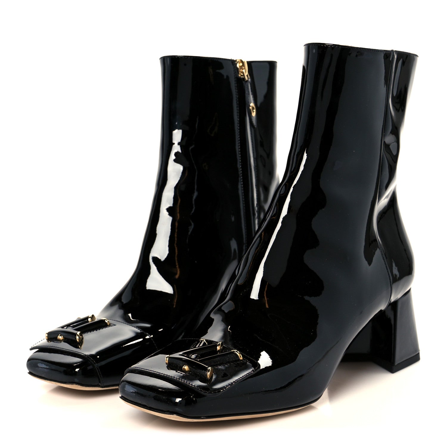 Patent Calfskin Shake Ankle Boots 38 Black