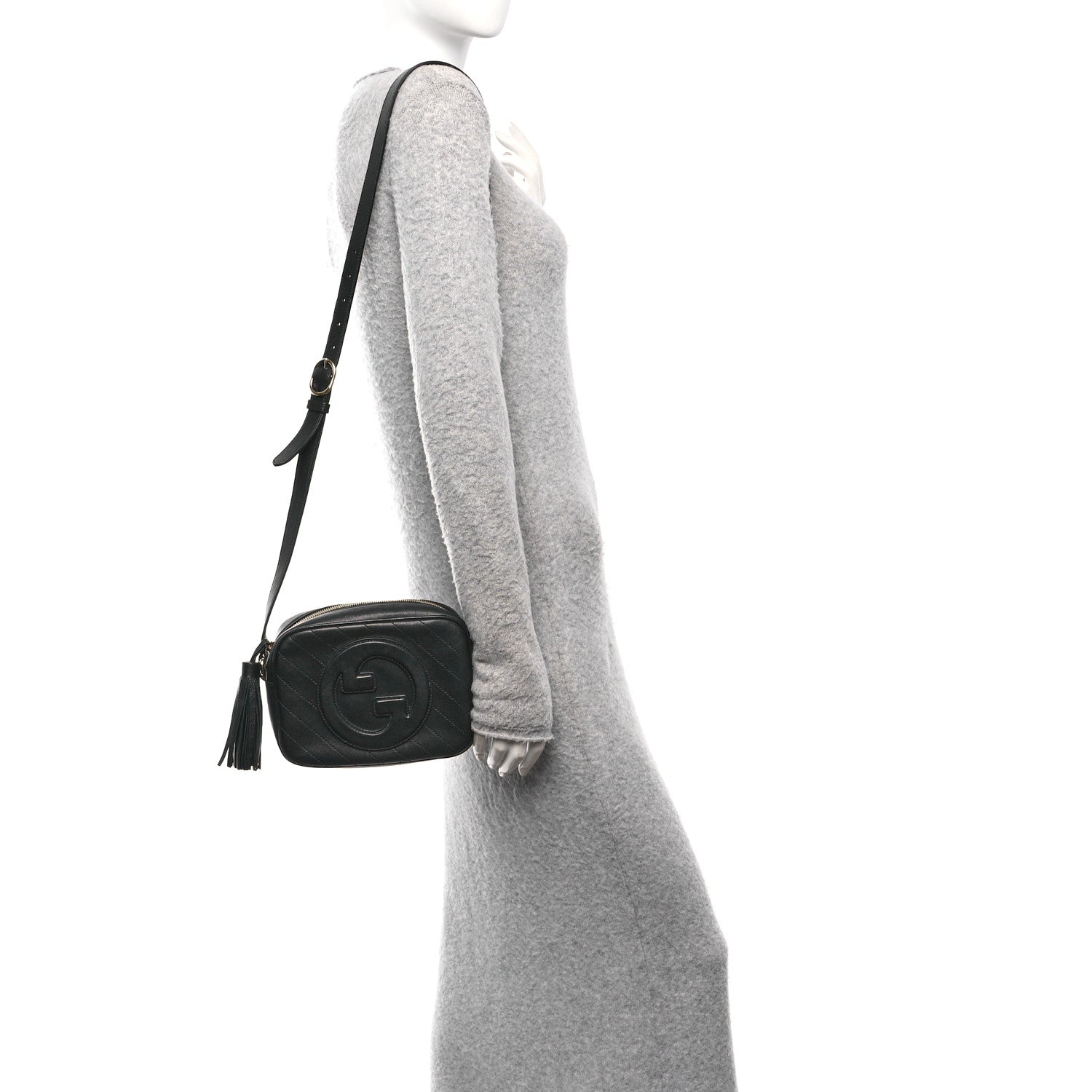 Sakai Be Green Calfskin Diagonal Stitched Small Blondie Shoulder Bag Black