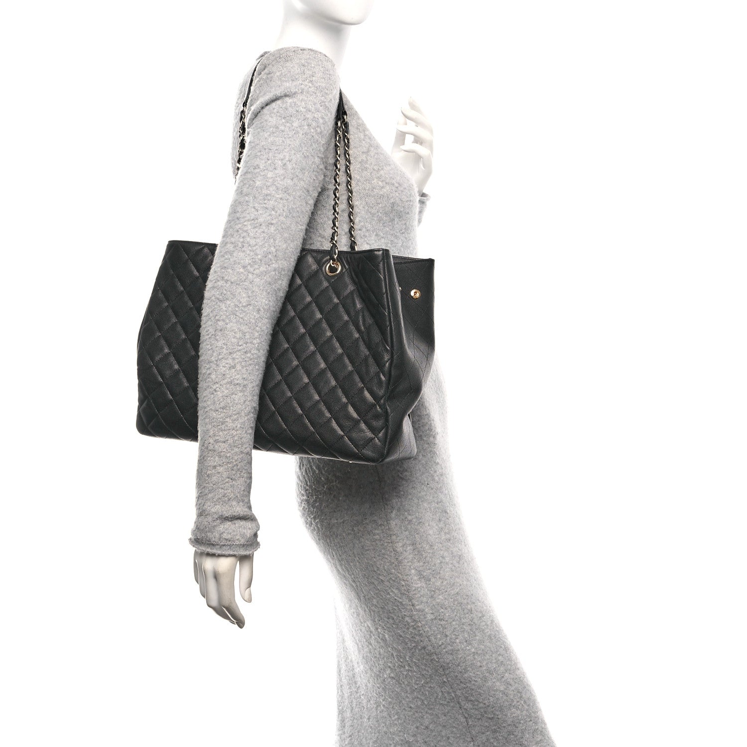 Caviar Quilted Large Shopping Tote Black