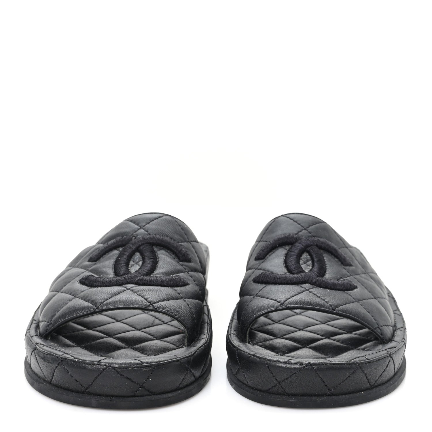 Lambskin Quilted CC Mules Sandals 37 Black
