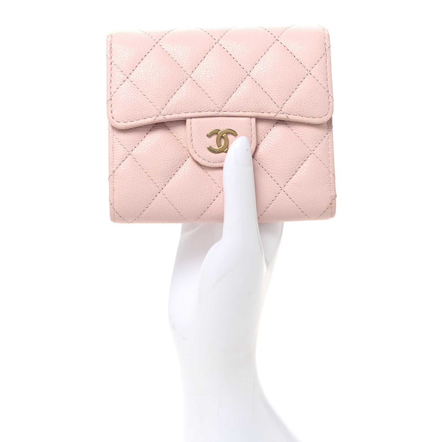 Caviar Quilted Compact Flap Wallet Light Pink