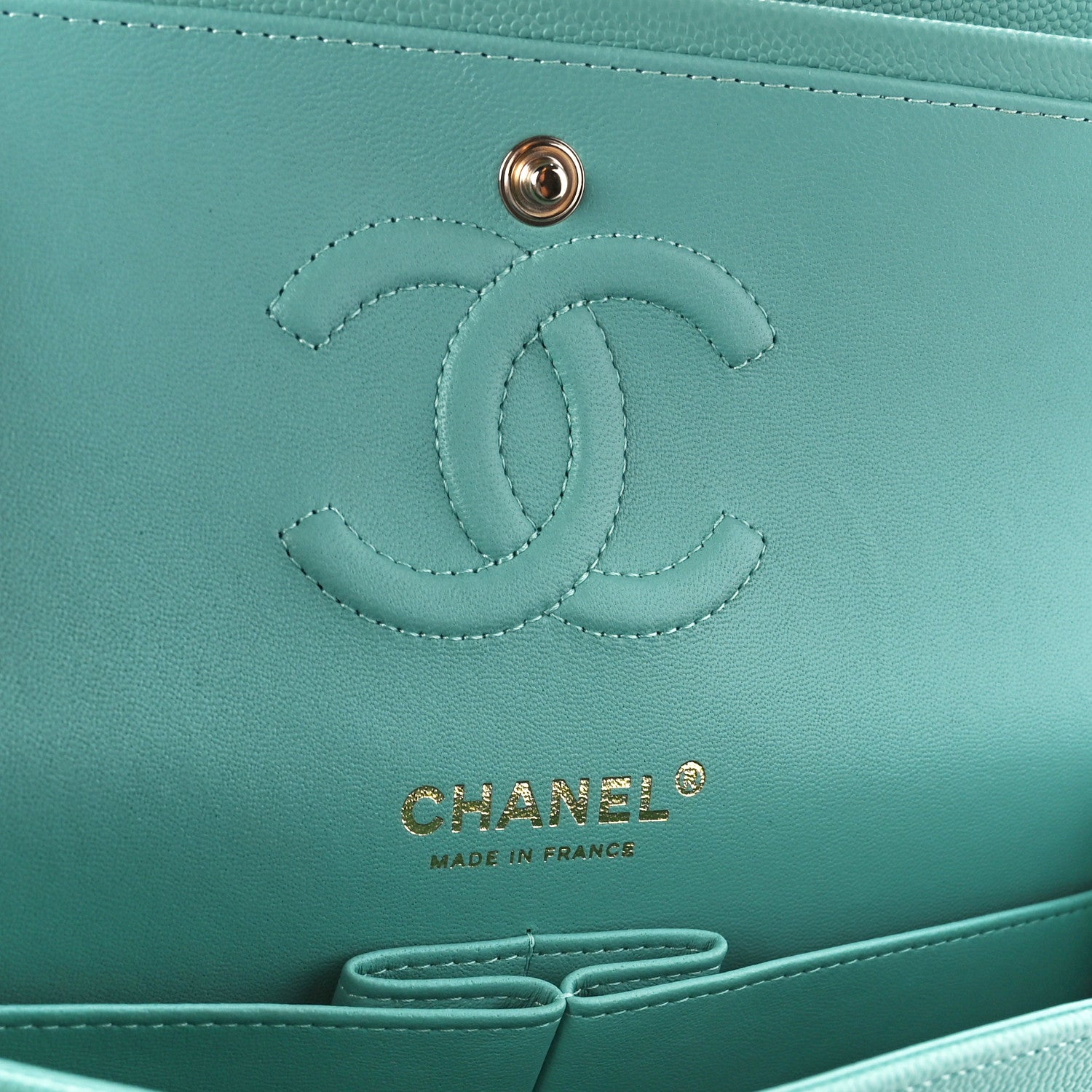 Caviar Quilted Small Double Flap Light Green