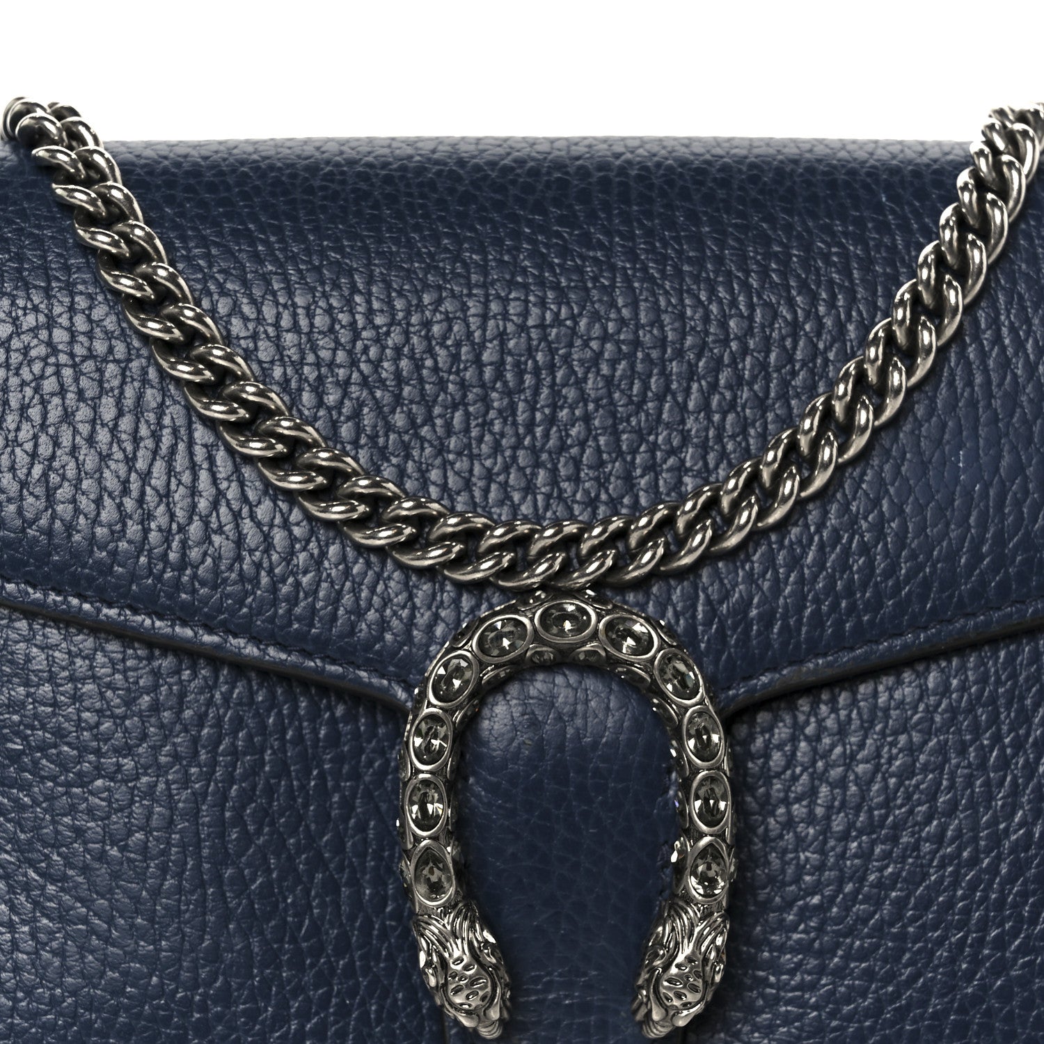Dollar Calfskin Crystal Mini Dionysus Chain Wallet Blue Agata Black Diamond