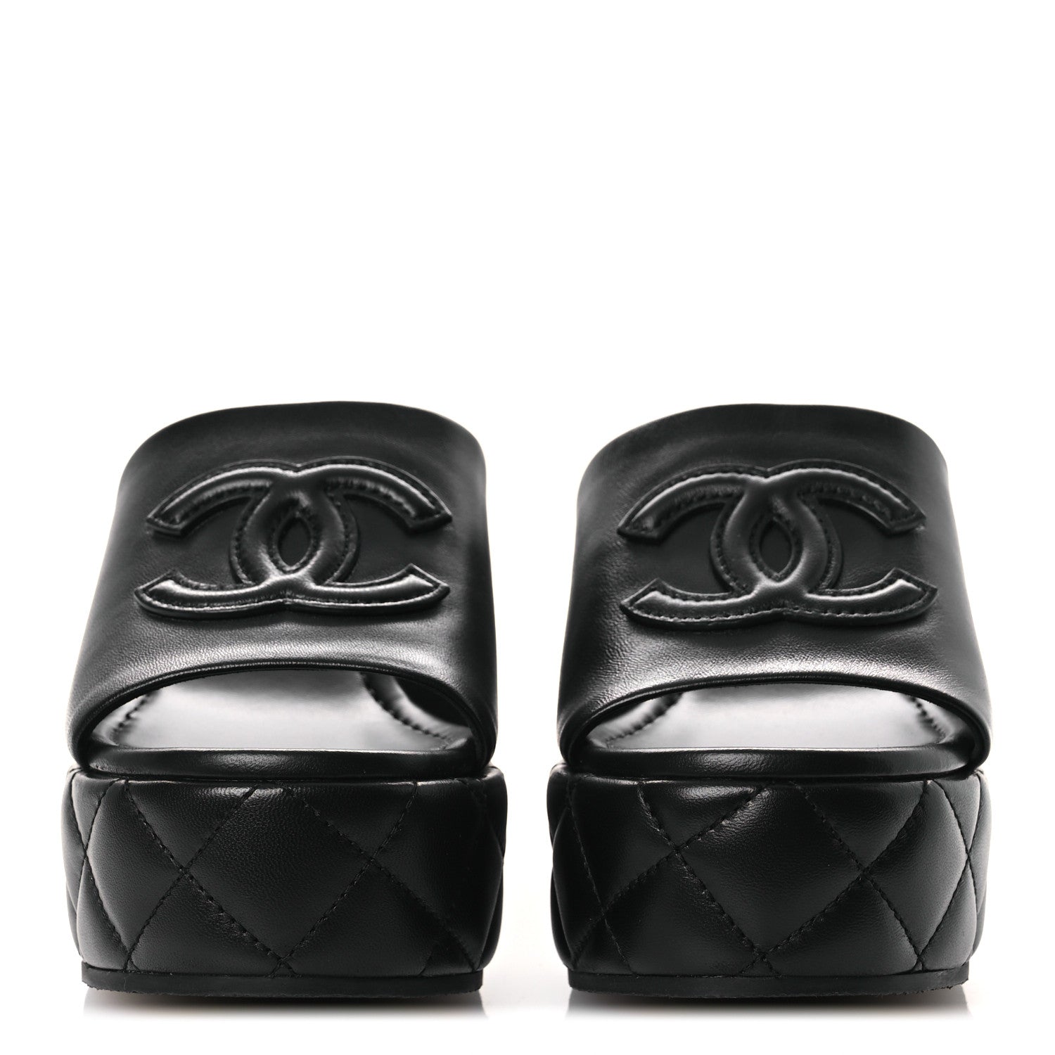 Lambskin Quilted CC Platform Mules 39 Black