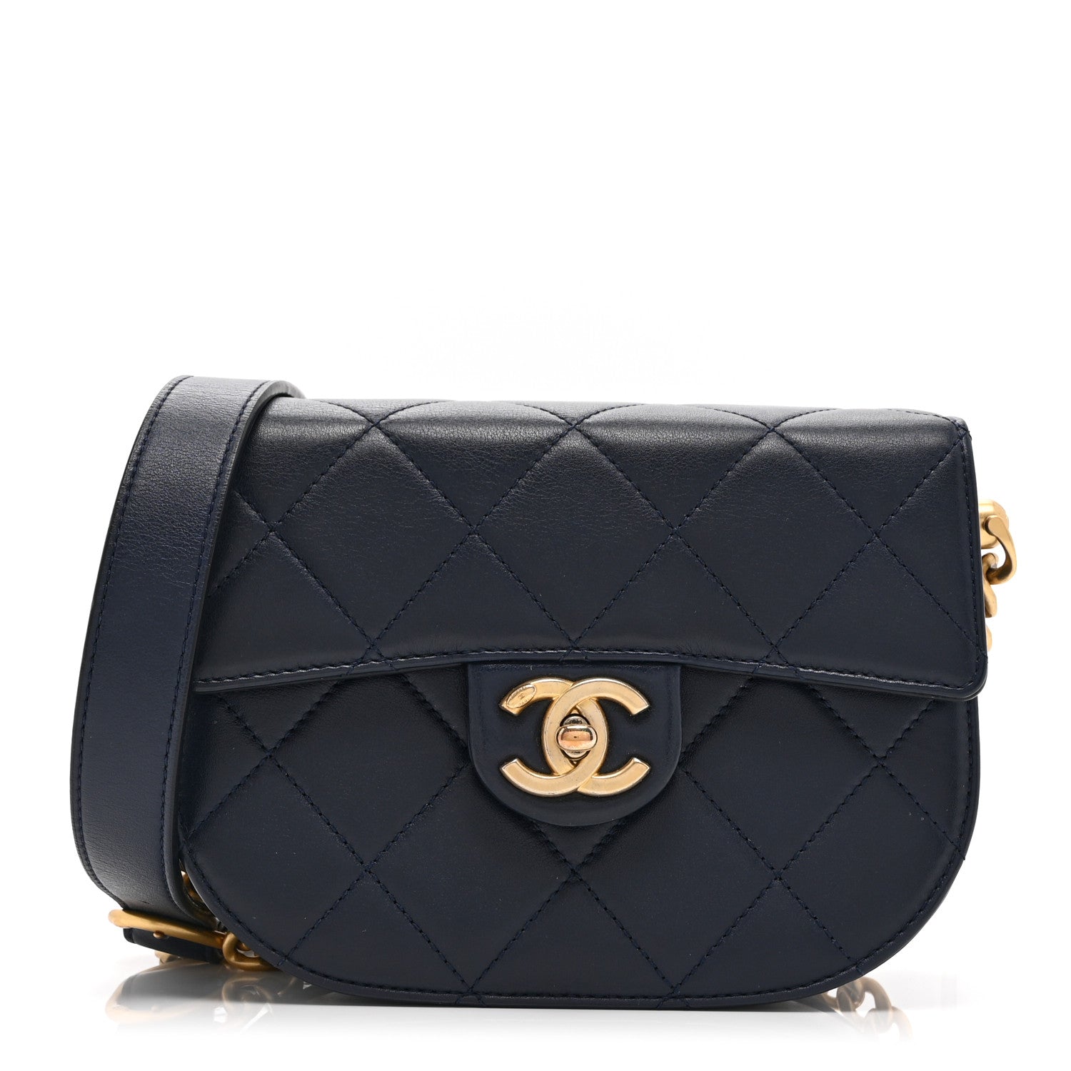 Calfskin Quilted Moon Messenger Navy