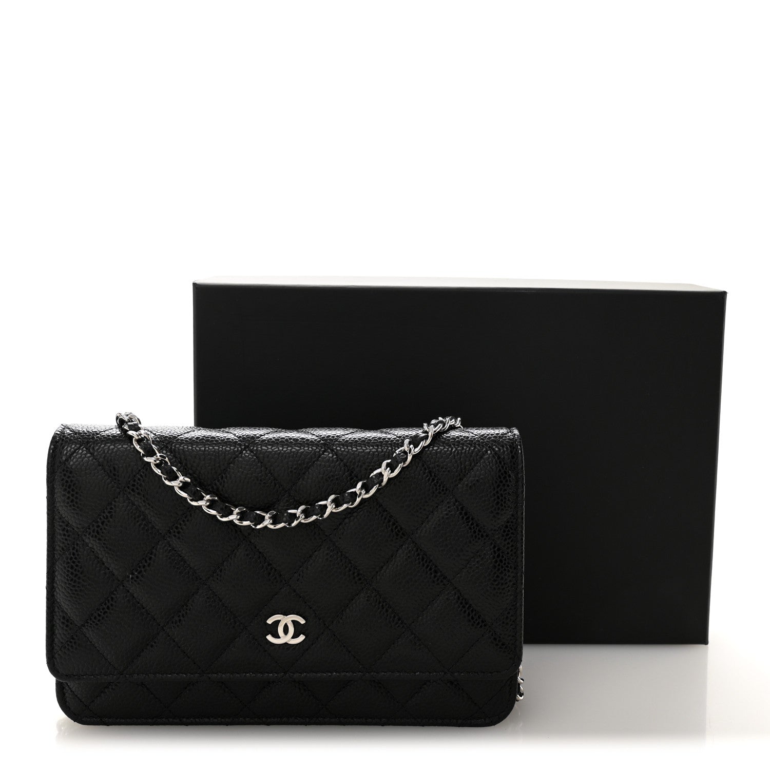 Caviar Quilted Wallet on Chain WOC Black