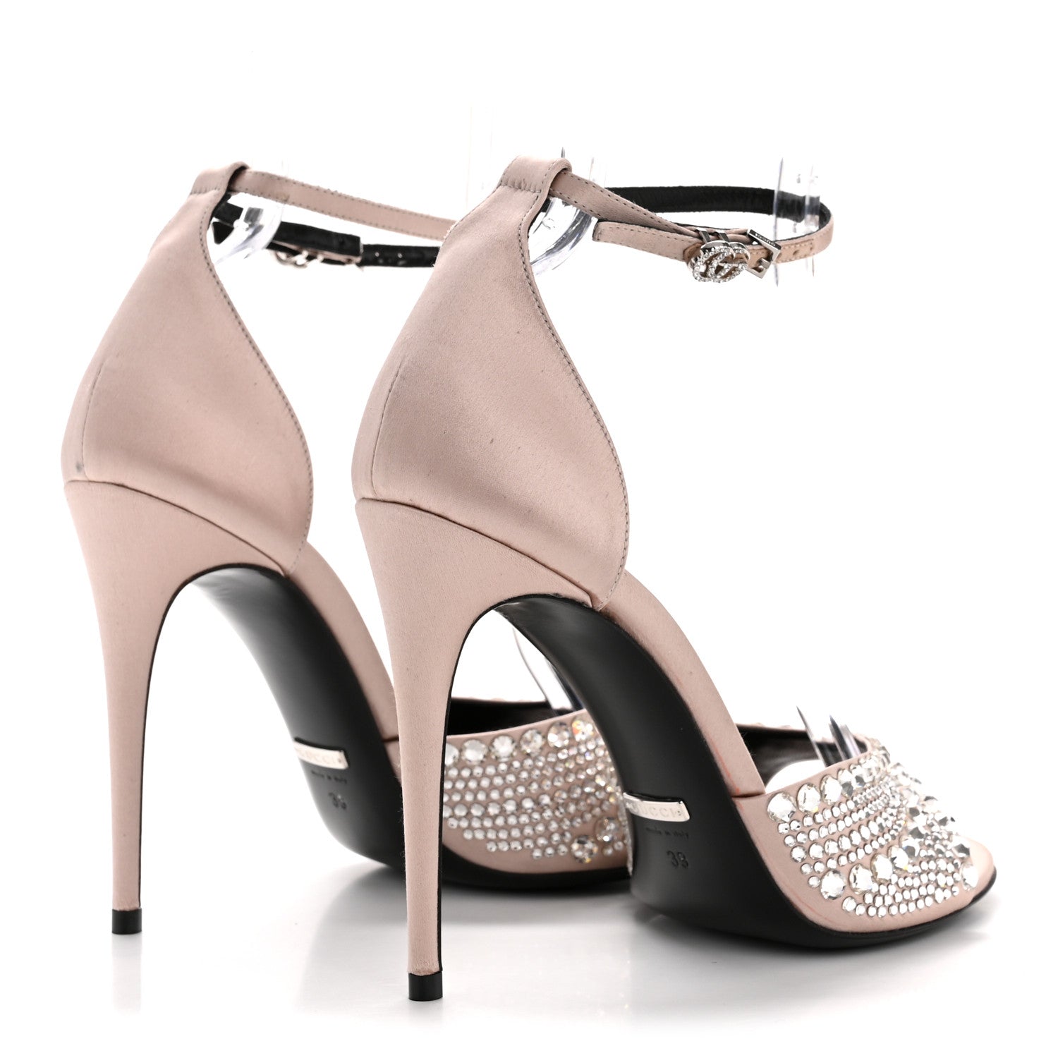 Satin Crystal Ankle Strap Sandal Pumps 39 Skin Rose