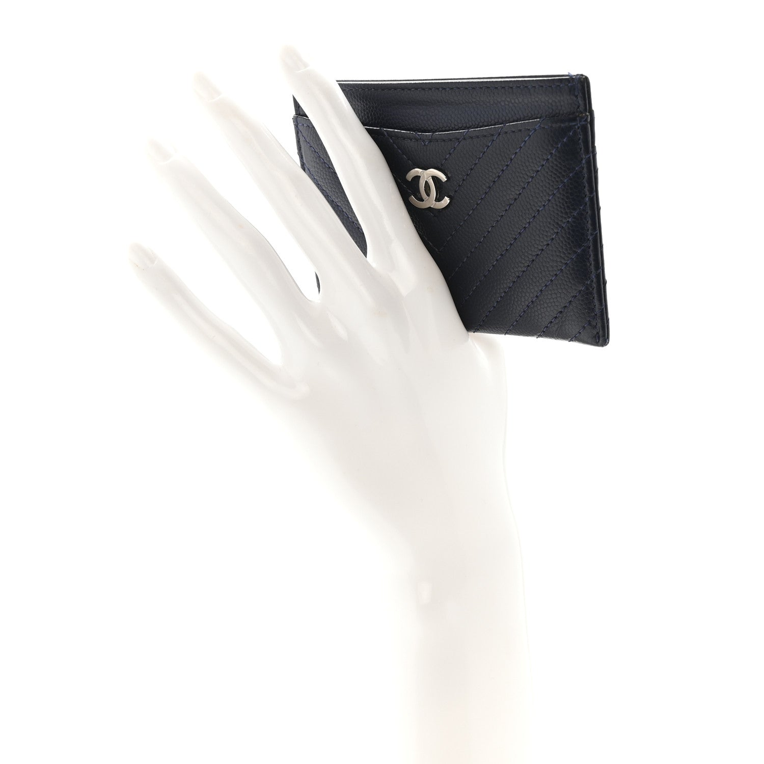 Caviar Chevron Quilted Card Holder Navy Blue