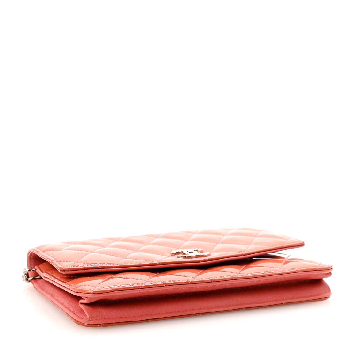 Patent Quilted Brilliant Wallet On Chain WOC Coral
