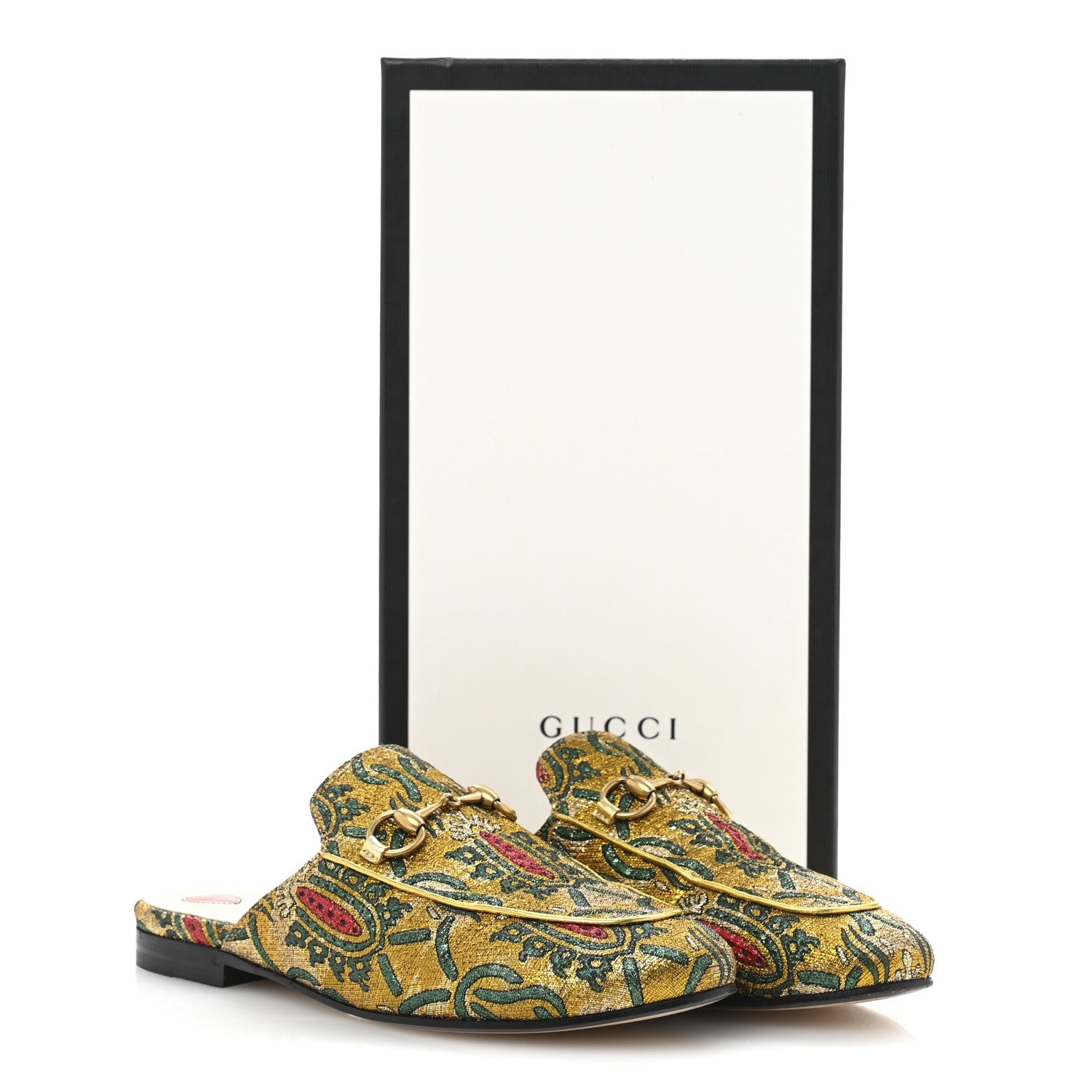 Iridescent Brocade Womens Princetown Slippers 36 Gold Multicolor