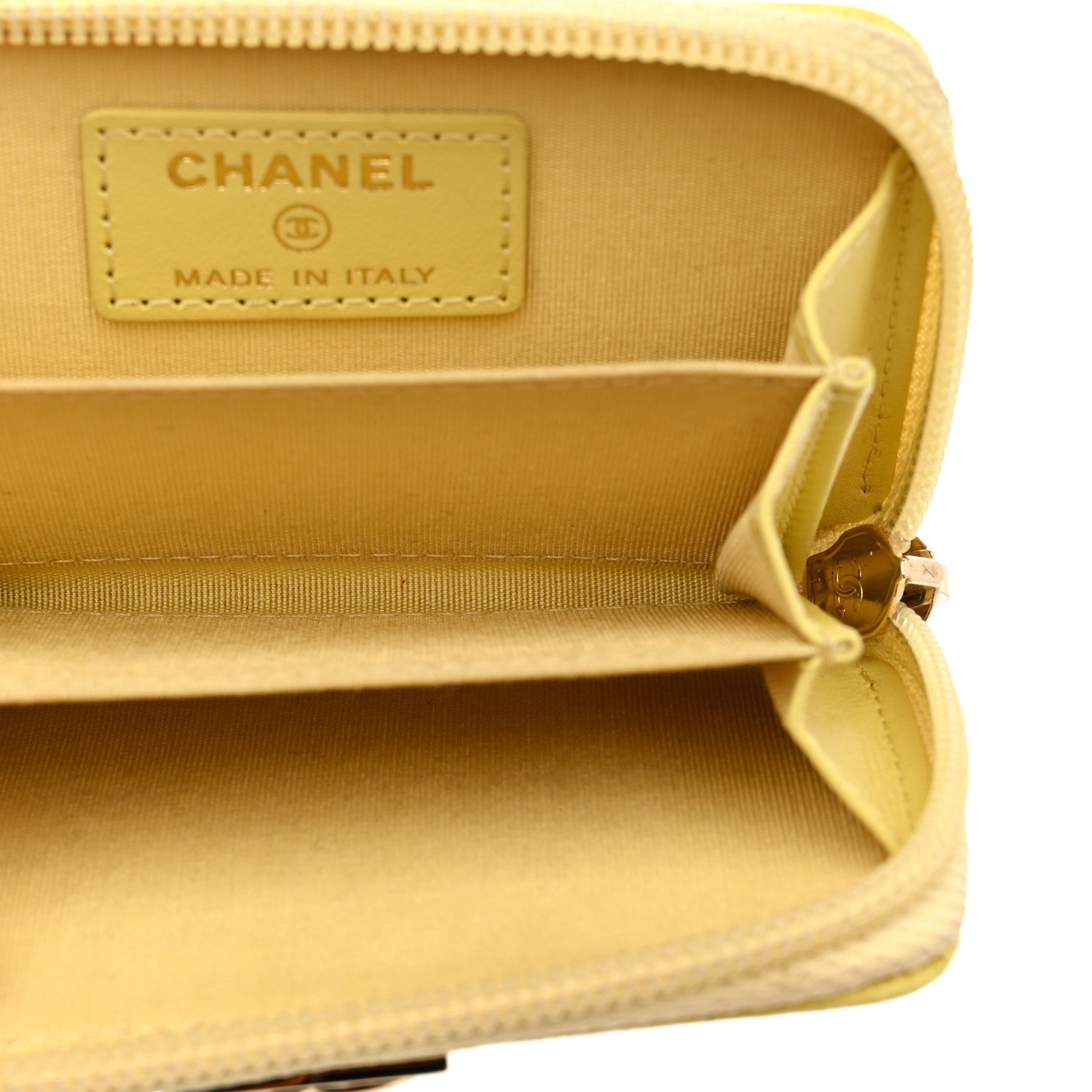 Caviar Chevron Quilted Boy Zip Around Coin Purse Wallet Yellow