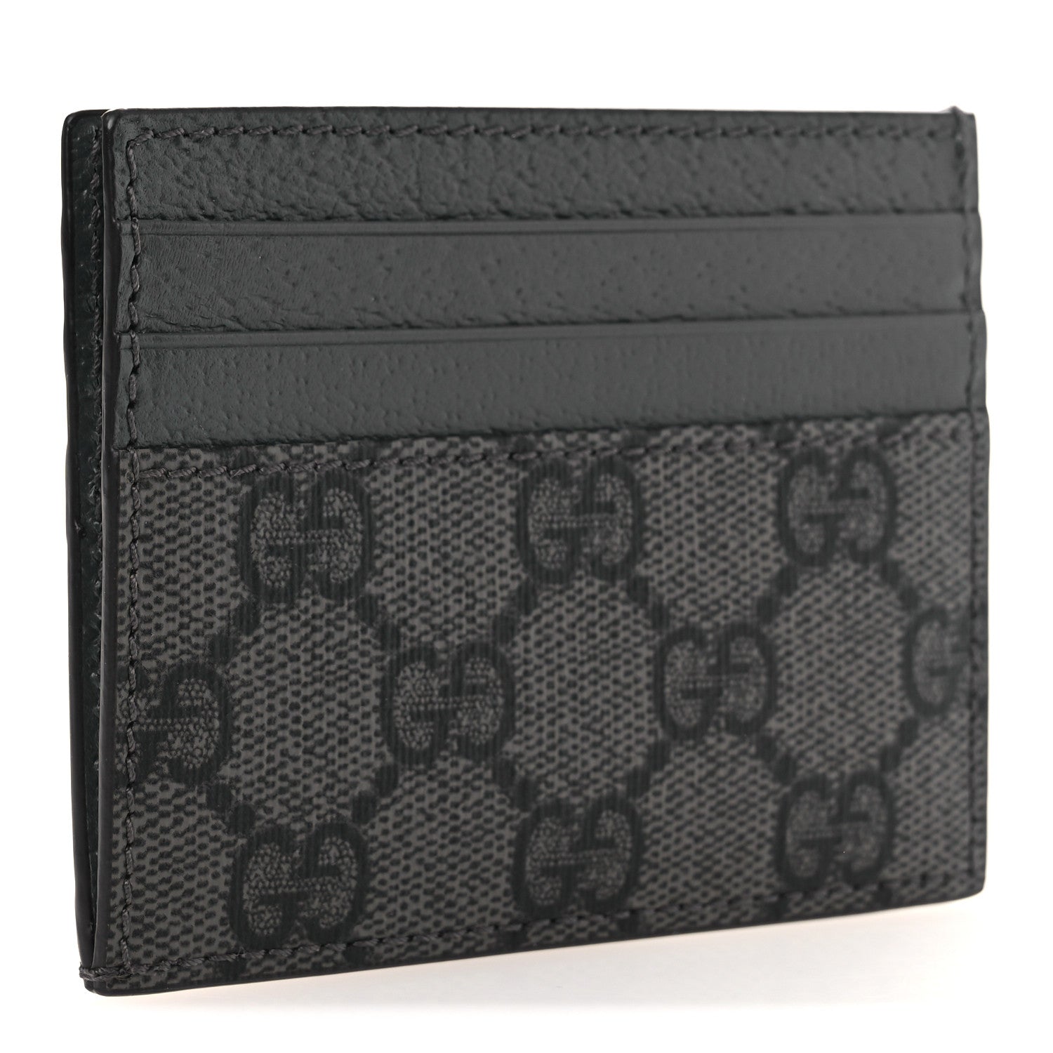 GG Supreme Monogram Textured Dollar Calfskin Ophidia Card Holder Grey Black Graphite Grey