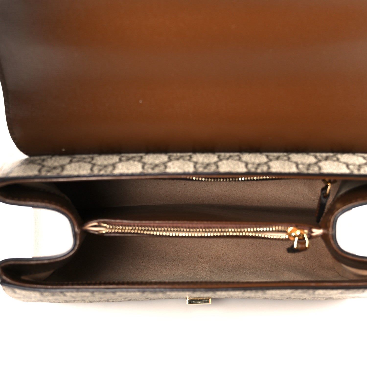 GG Supreme Monogram Calfskin Medium Horsebit 1955 Top Handle Bag Beige Ebony Brown Sugar