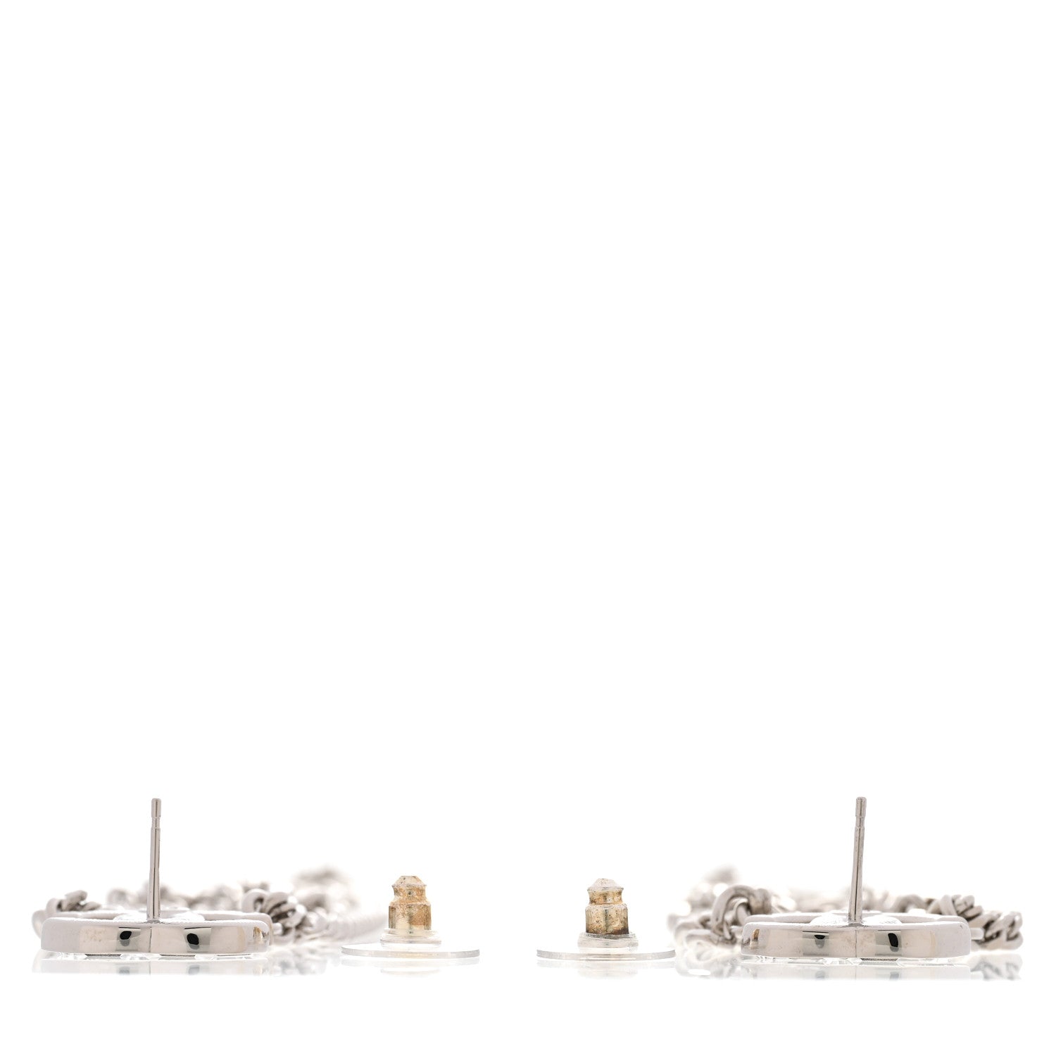 Crystal Baguette CC Chain Drop Earrings Silver