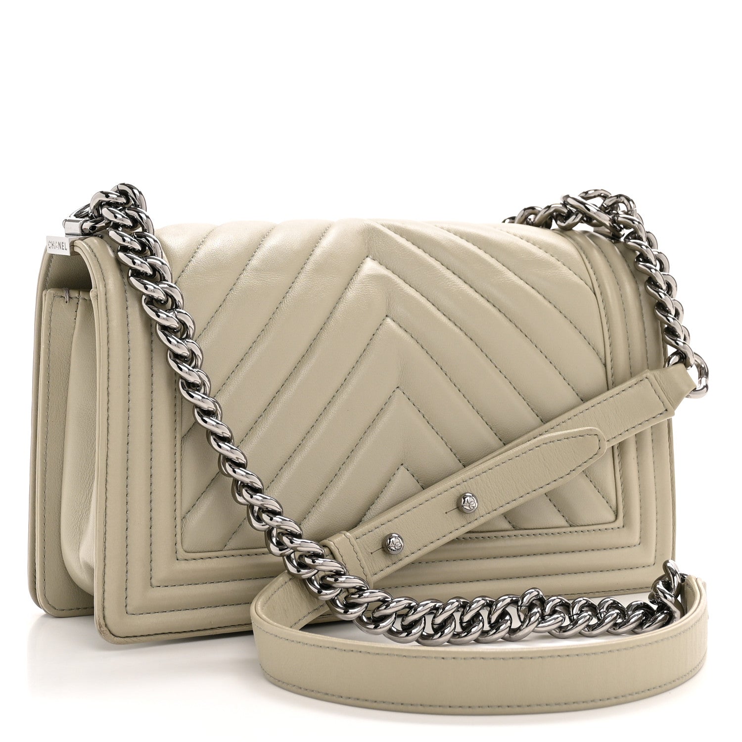 Calfskin Chevron Quilted Medium Boy Flap Grey
