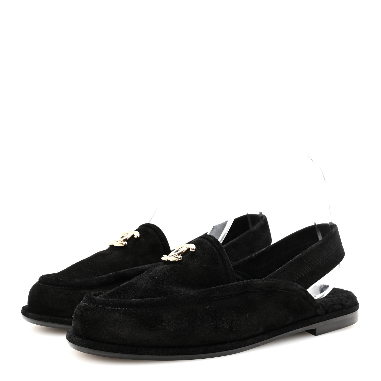 Suede Calfskin CC Slingback Loafers 39 Black
