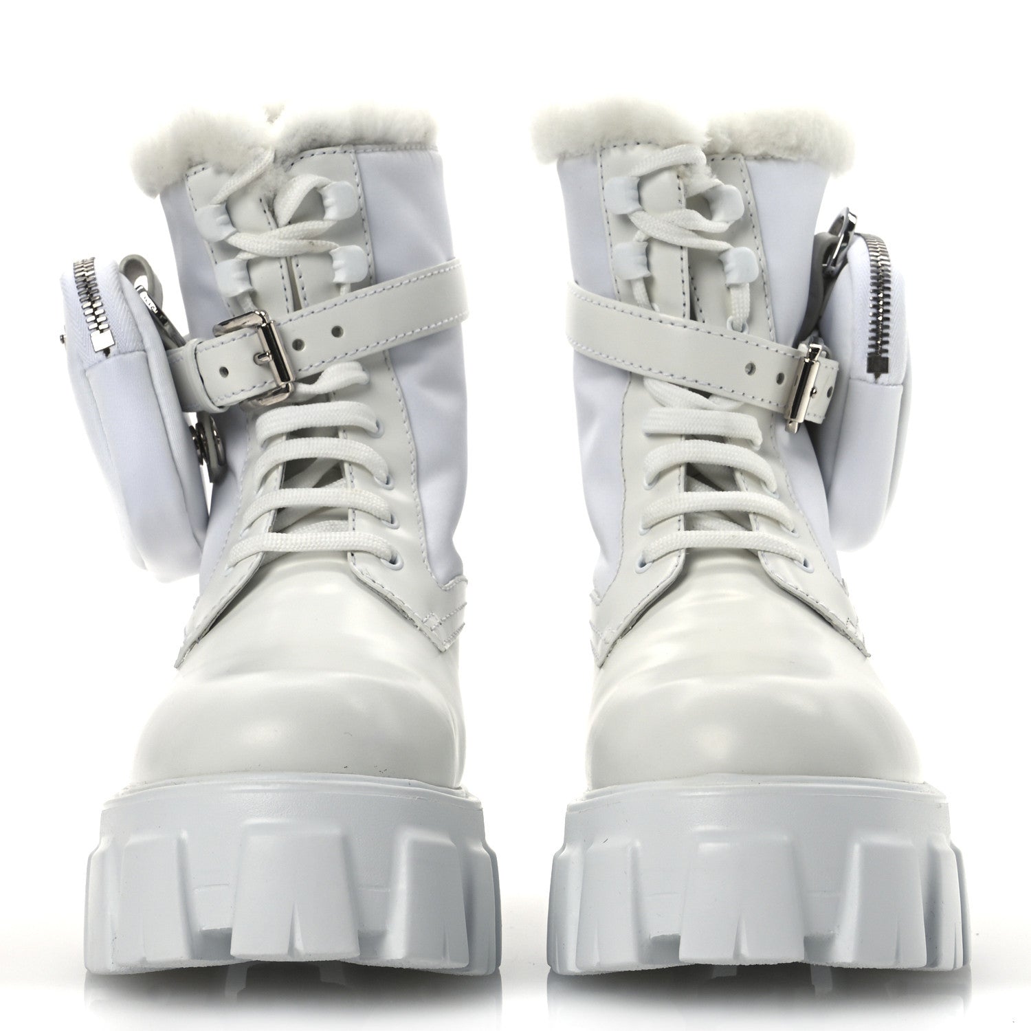 Spazzolato Rois Nylon Shearling Metal Triangle Logo Monolith Pouch Pocket 55mm Boots 35.5 White