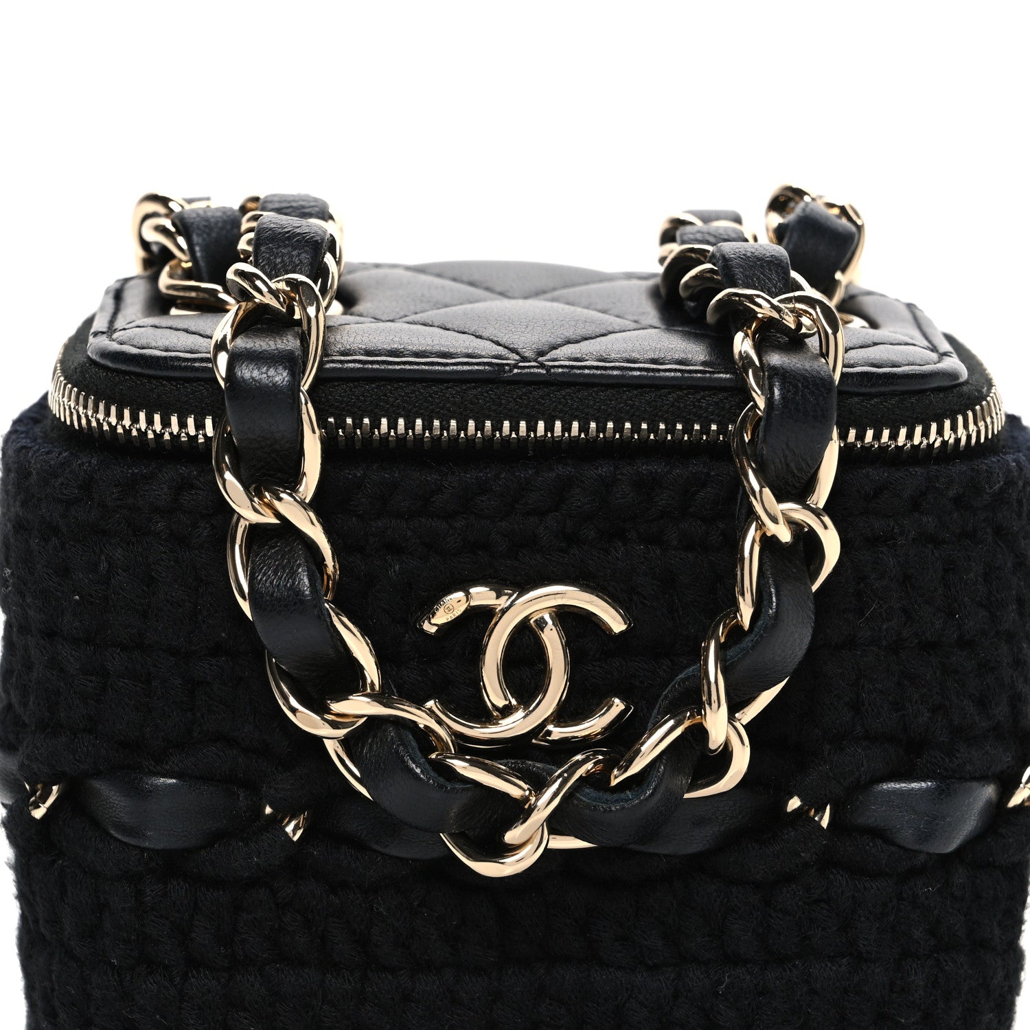Lambskin Crochet Quilted Mini Vanity Case With Chain Black