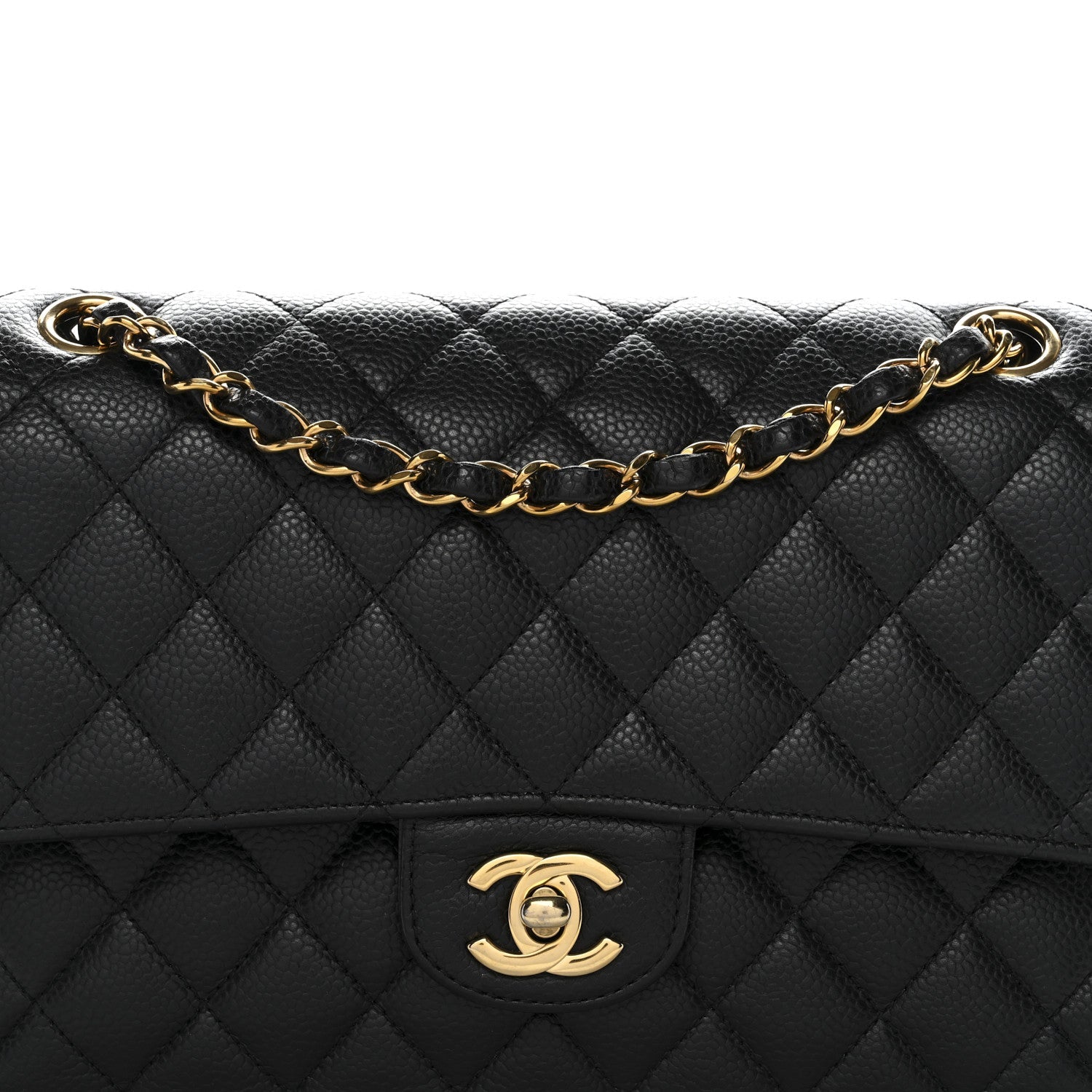 Caviar Quilted Medium Double Flap Black